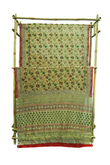 Elegant Beige & Olive Green Chanderi Cotton Silk Saree with Kalamkari Print