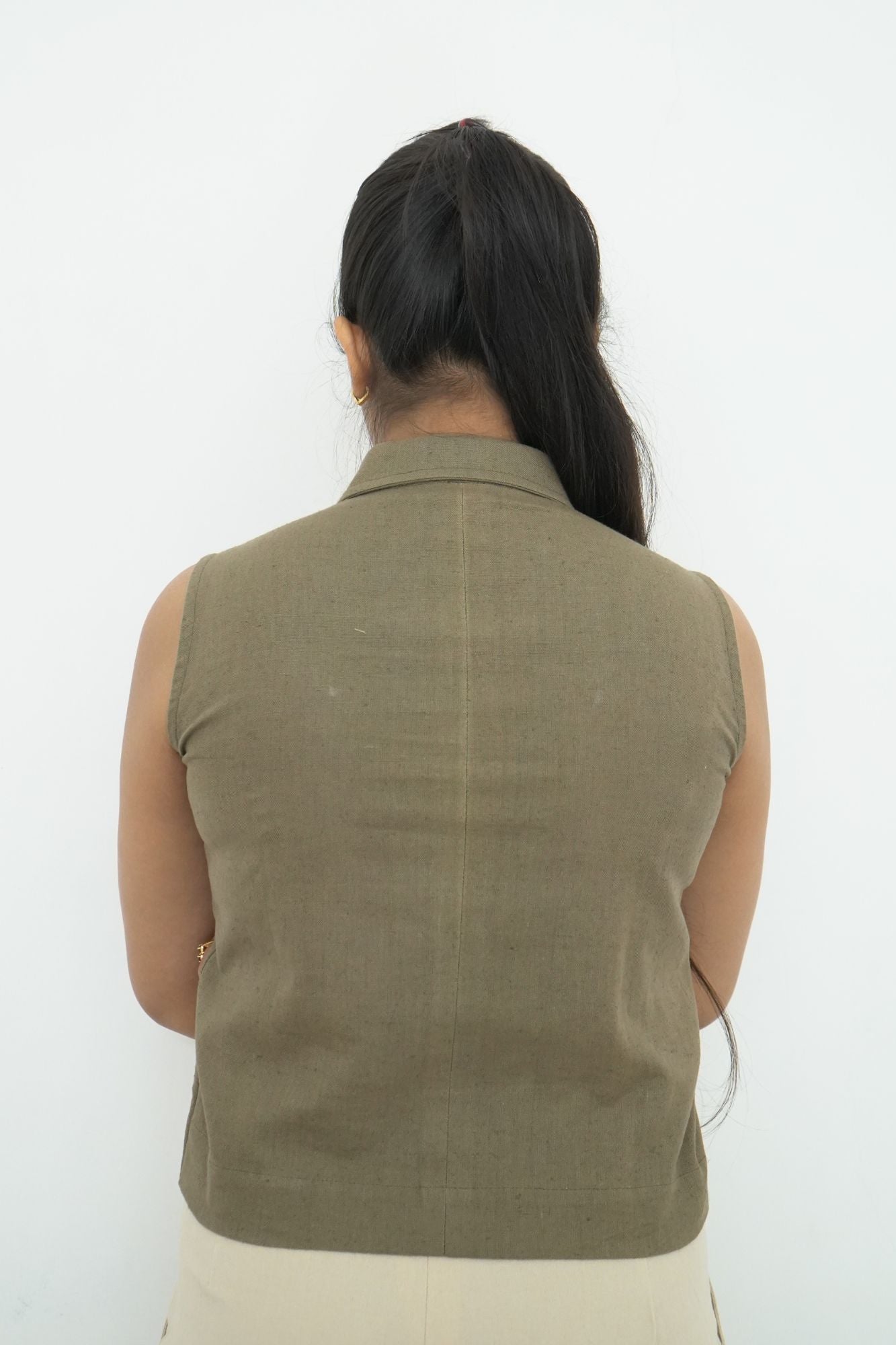 Boxy Fit Crop Shirt - Linen Cotton Blend Top