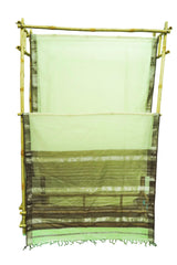 Elegant Light Green Maheshwari Cotton Silk Silver Border Saree