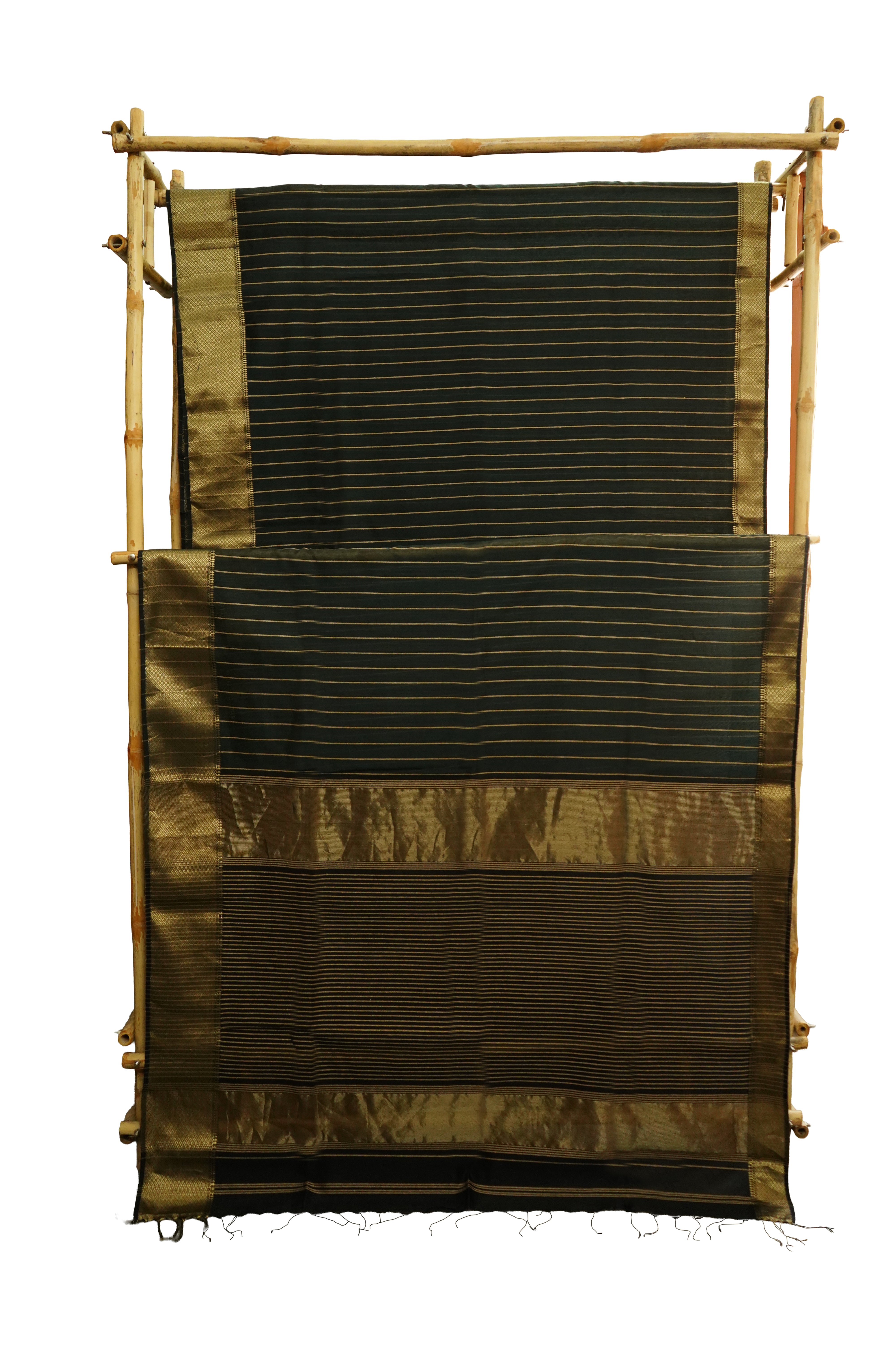 Maheshwari Silk Cotton Saree – Black Diamond Border Stripe Design