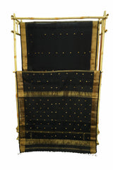 Maheshwari Silk Cotton Black Boota Jari Patta Saree