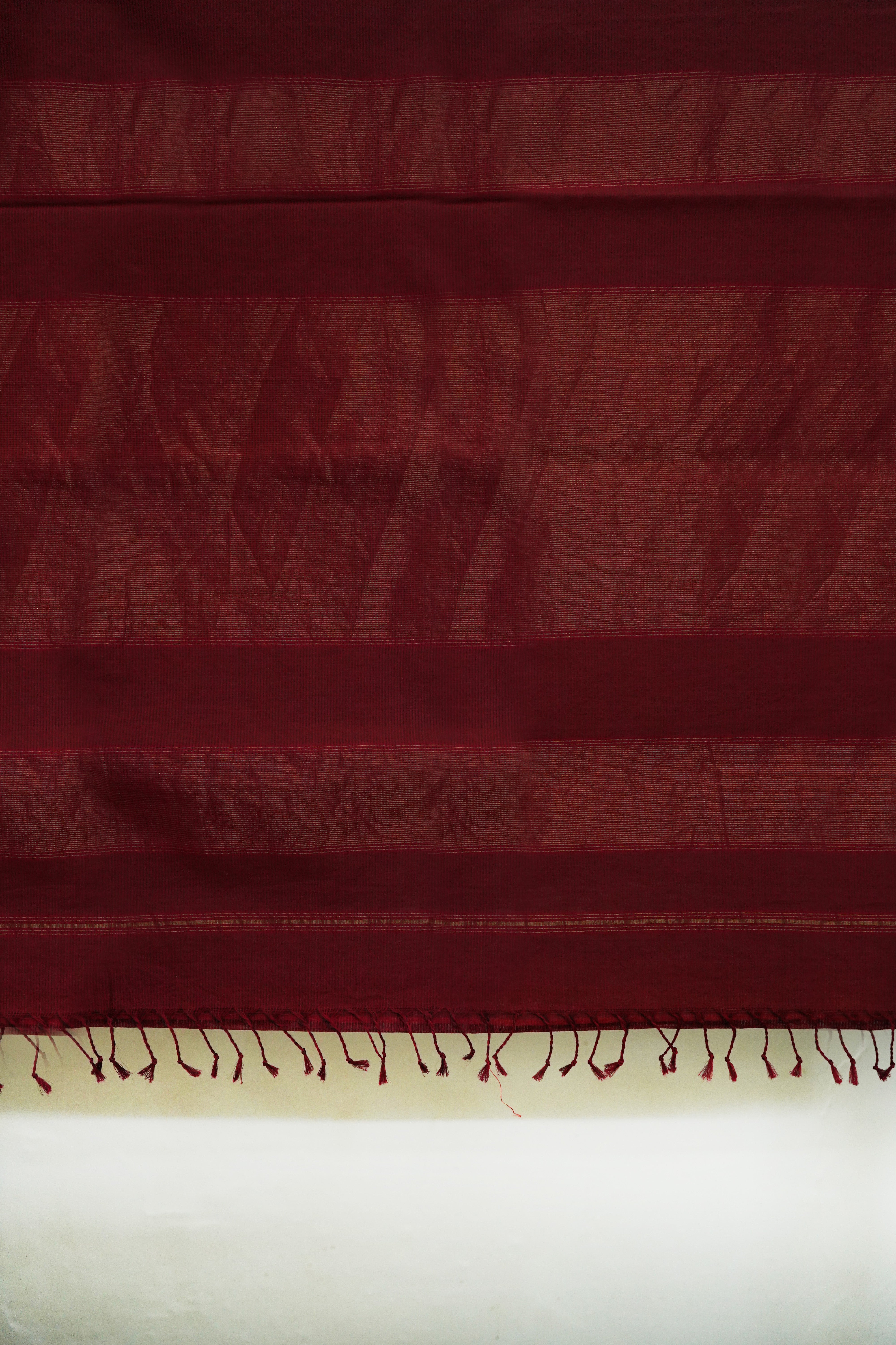 Deep Maroon Maheshwari Silk Cotton Saree with Golden Zari Border