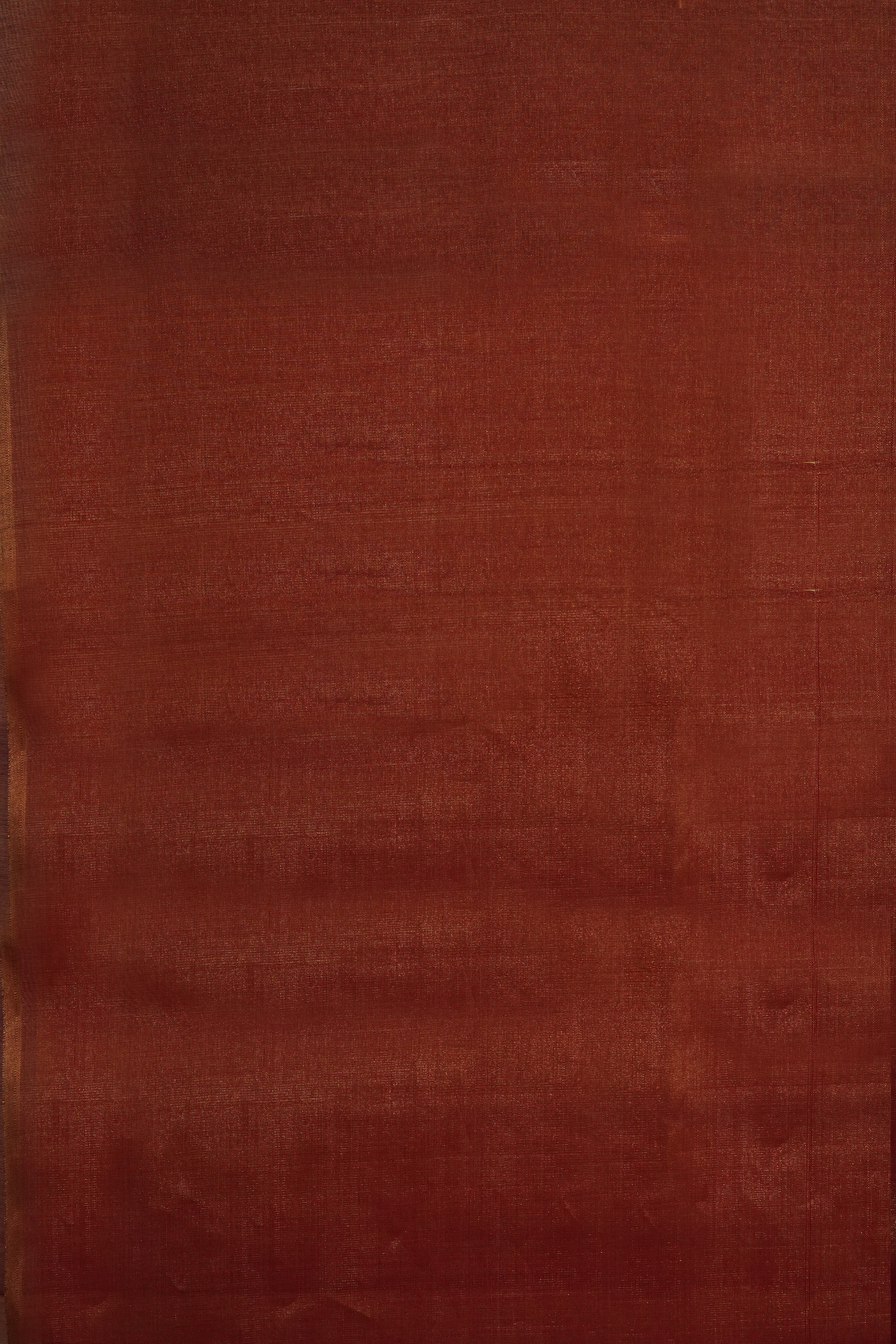 Rust Copper Maheshwari Silk Cotton Full Tissue Saree with Metallic Sheen