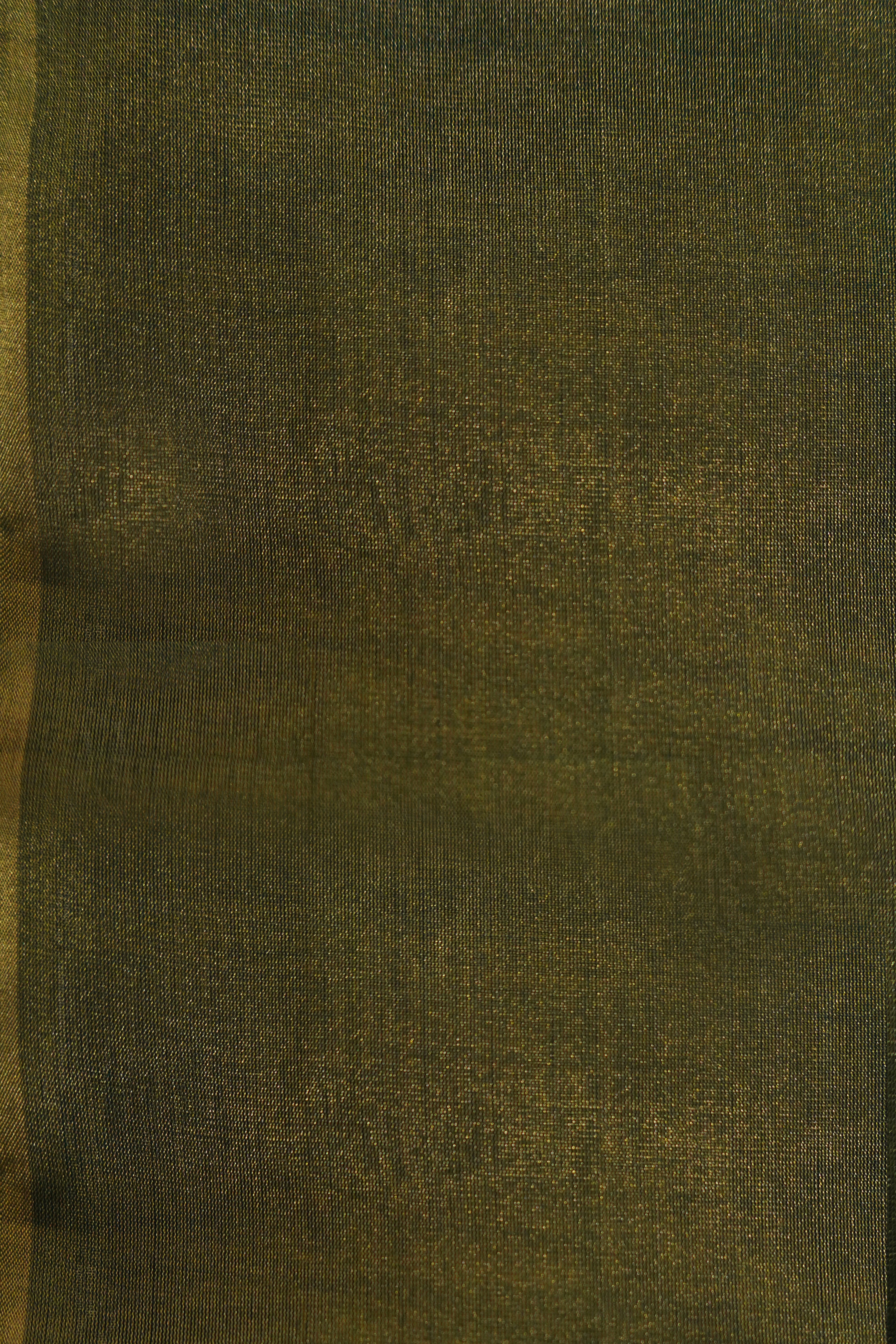 Olive Green Maheshwari Silk Cotton Full Tissue Saree with Metallic Sheen