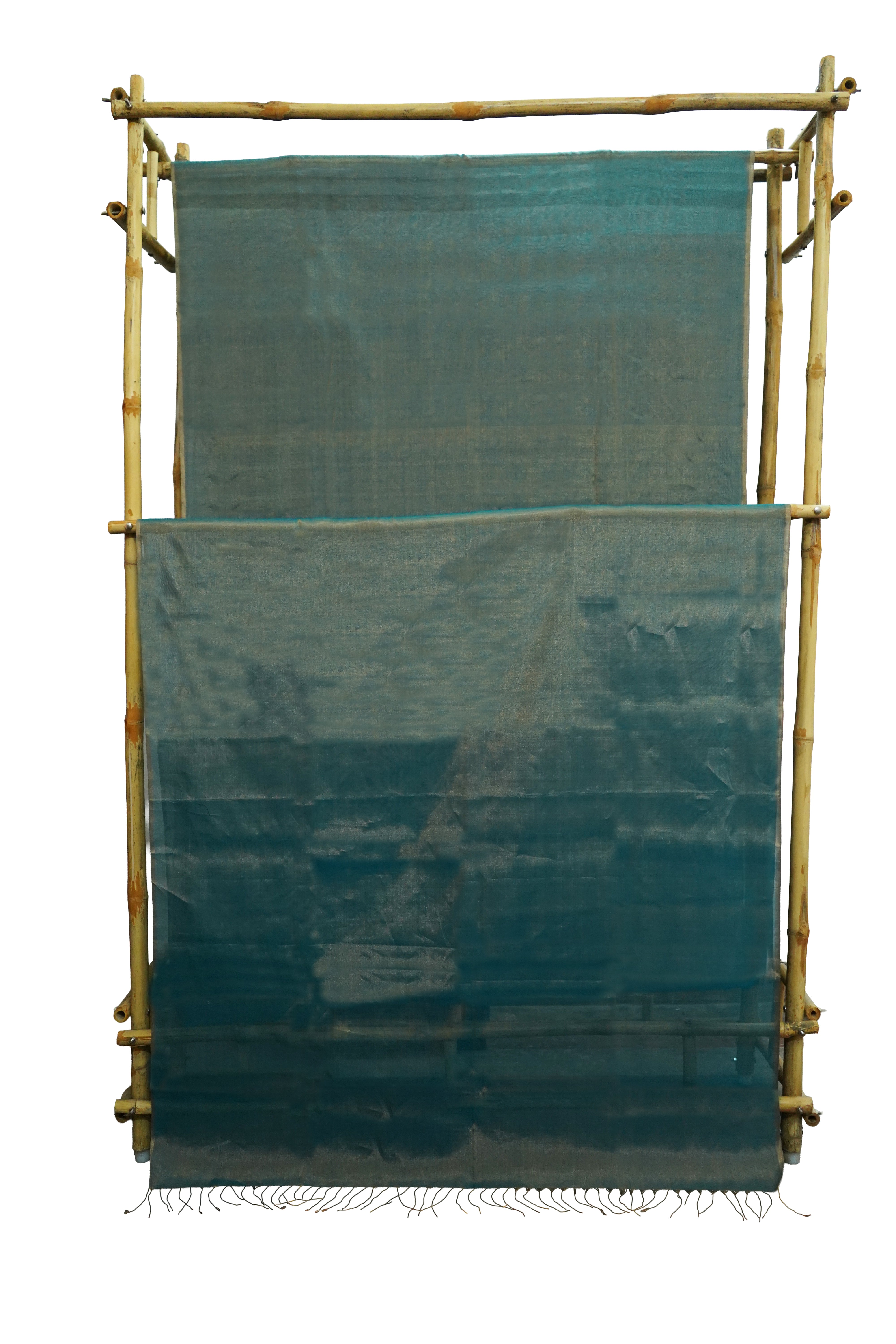 Teal Blue Maheshwari Silk Cotton Full Tissue Saree with Elegant Metallic Finish