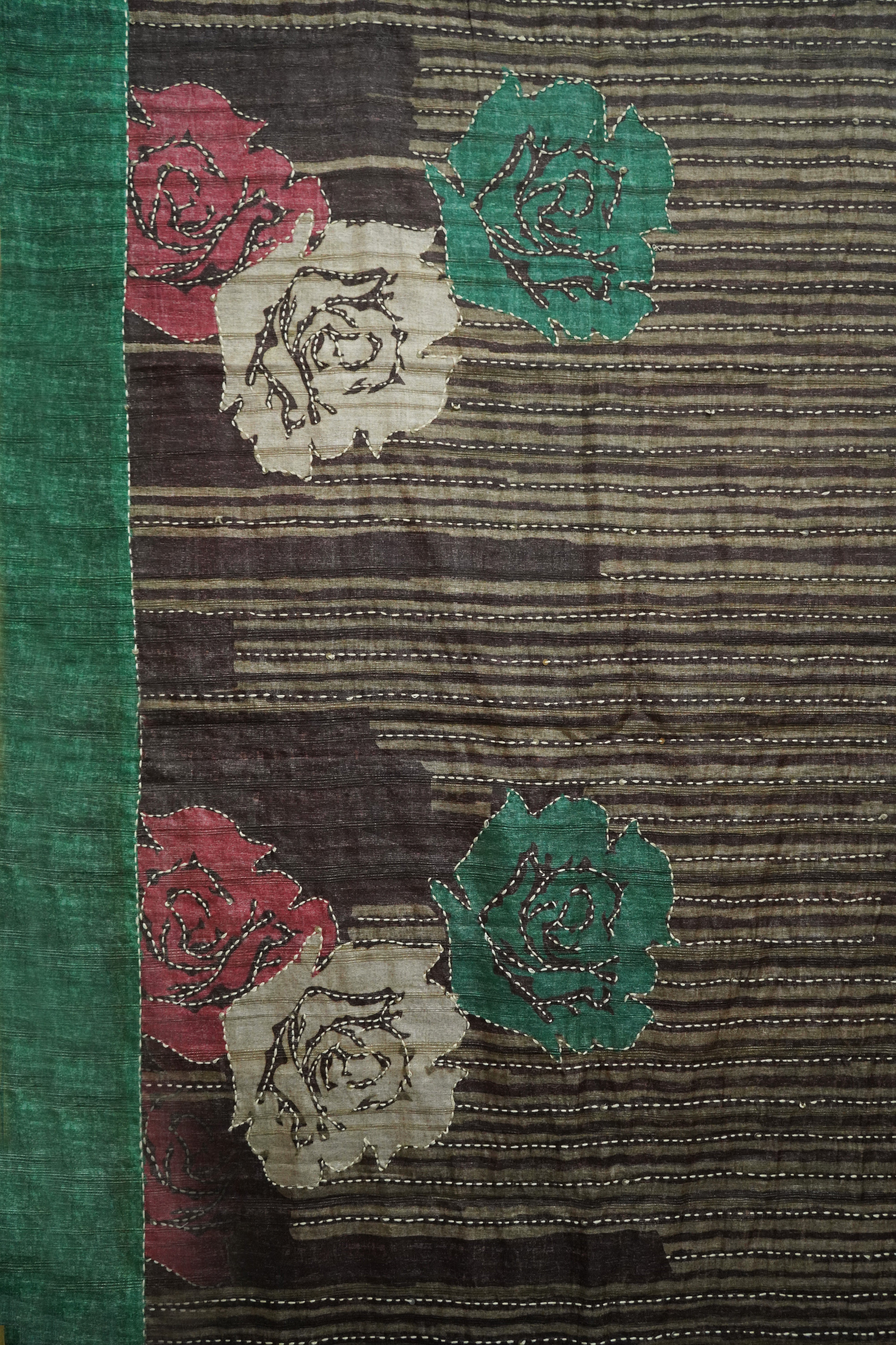 Pure Kosa Silk Saree with Hand Kantha Work