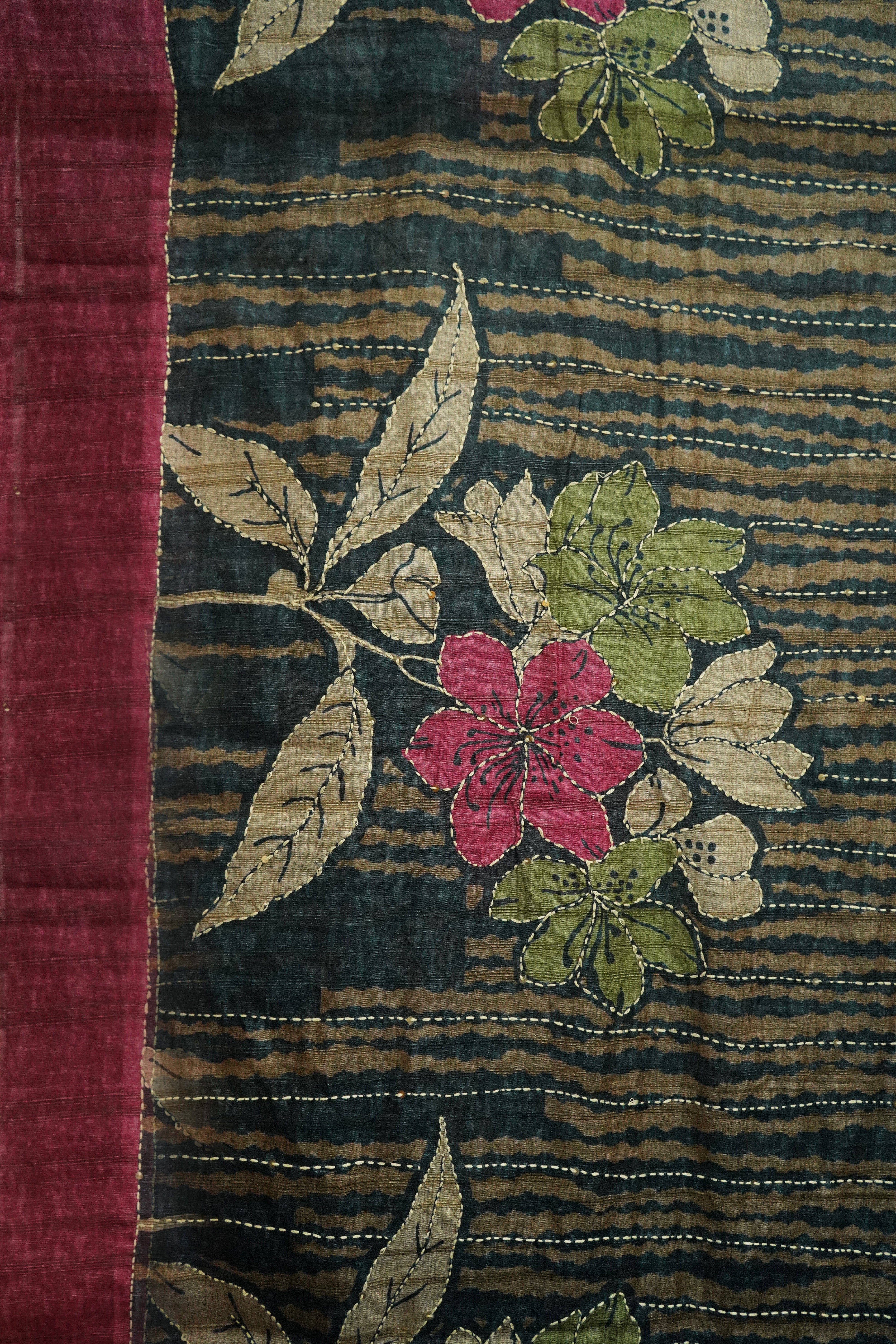 Pure Kosa Silk Saree with Hand Kantha Work