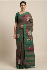 Pure Kosa Silk Saree with Hand Kantha Work