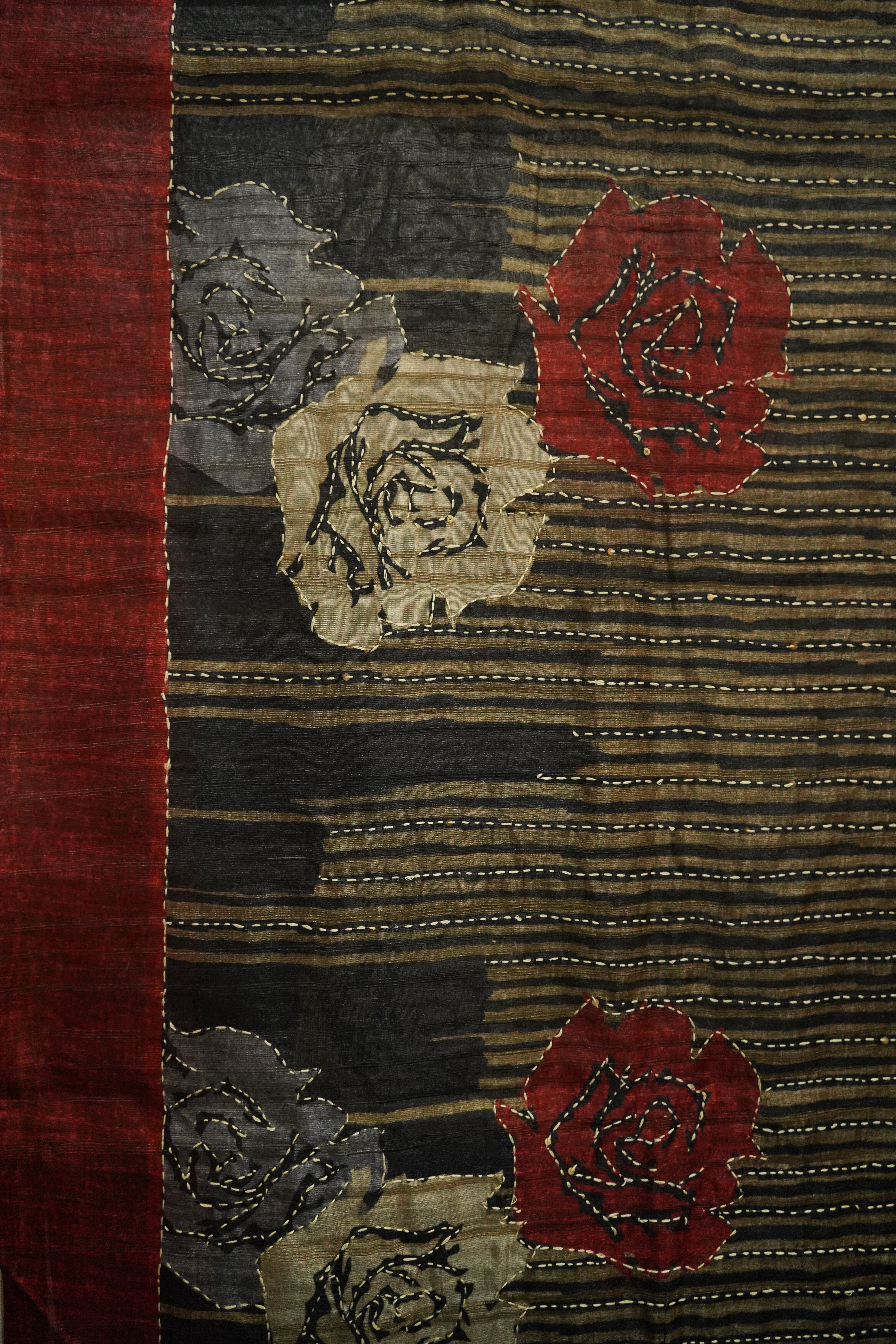Pure Kosa Silk Saree with Hand Kantha Work