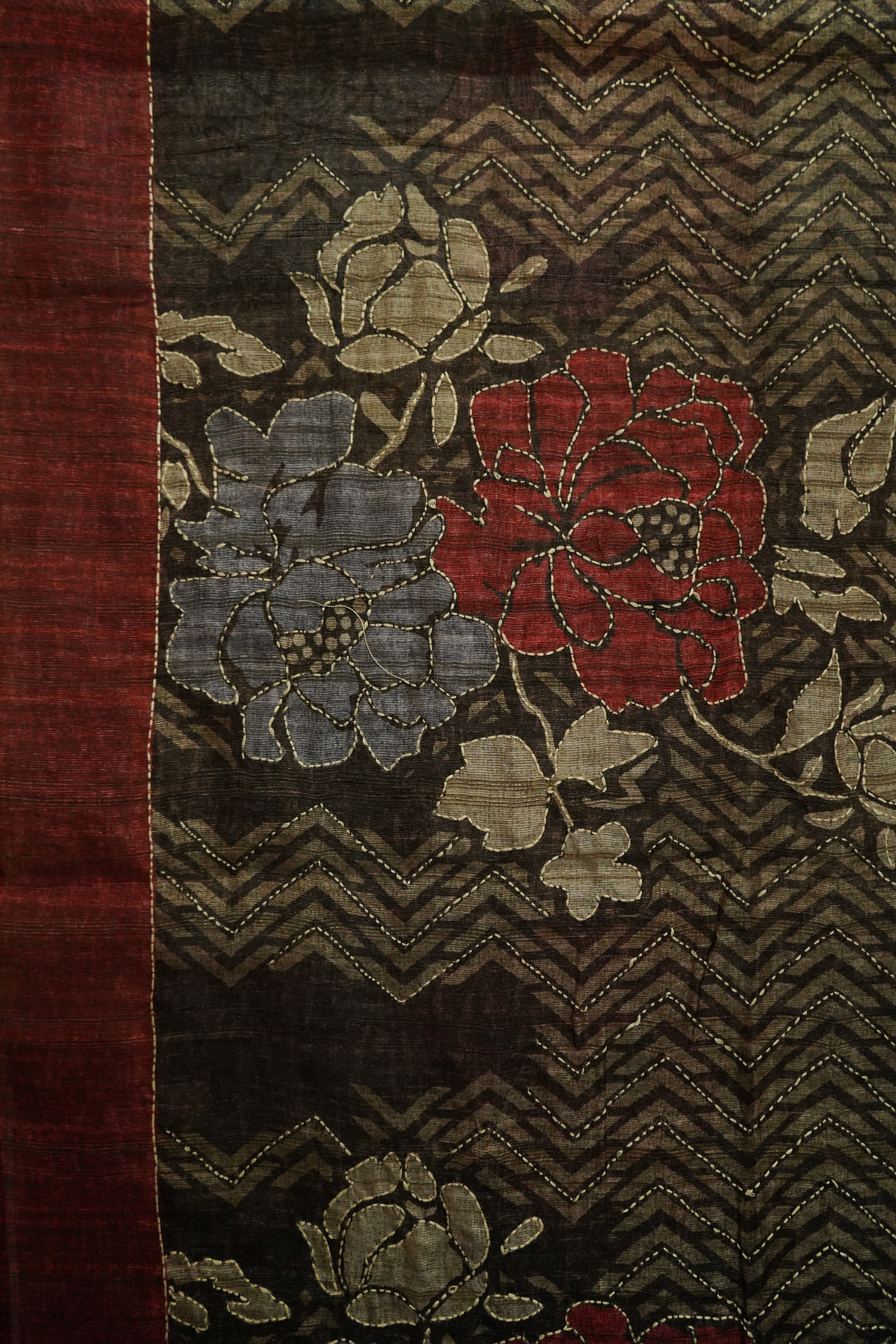 Pure Kosa Silk Saree with Hand Kantha Work