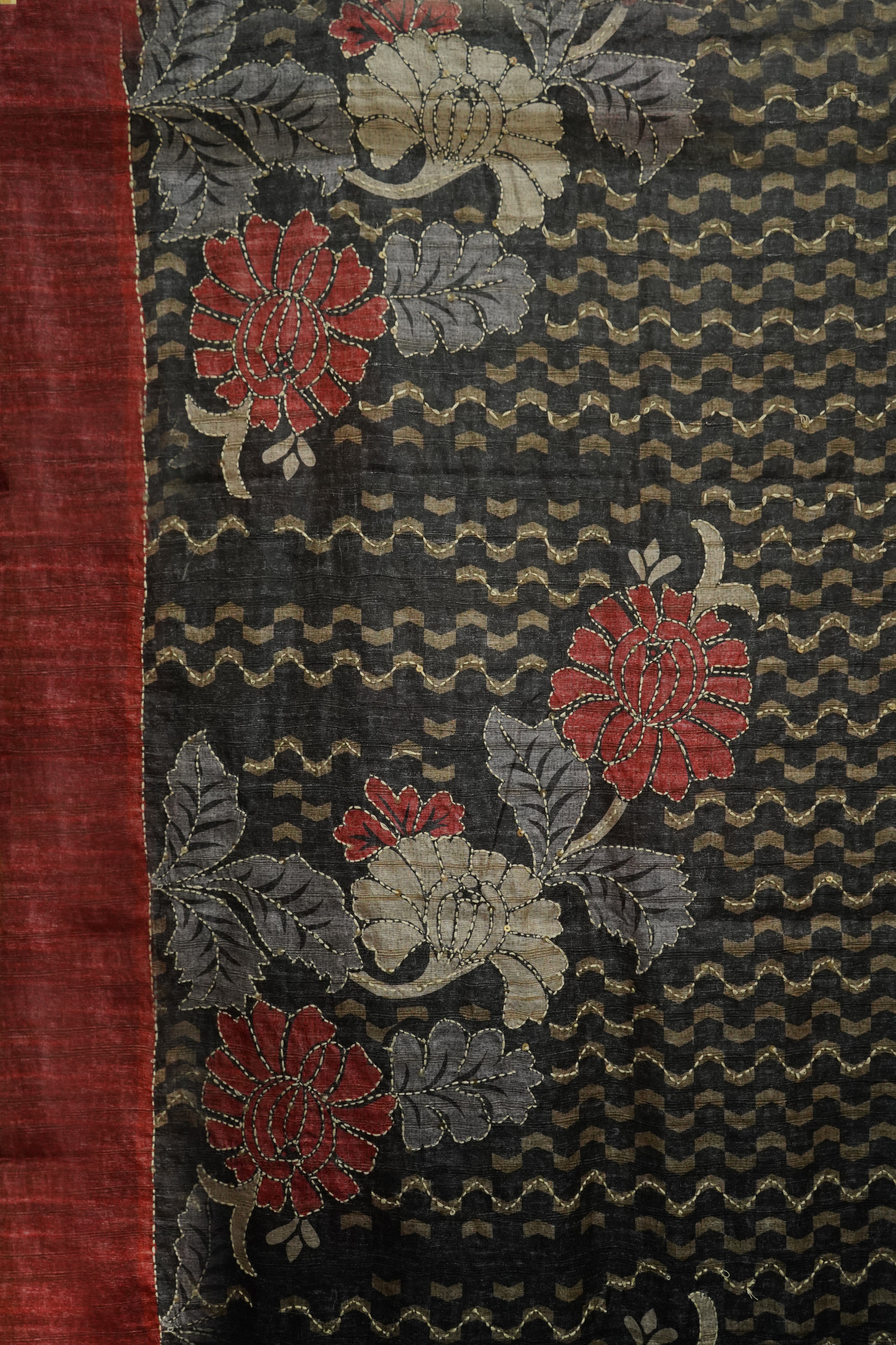 Pure Kosa Silk Saree with Hand Kantha Work