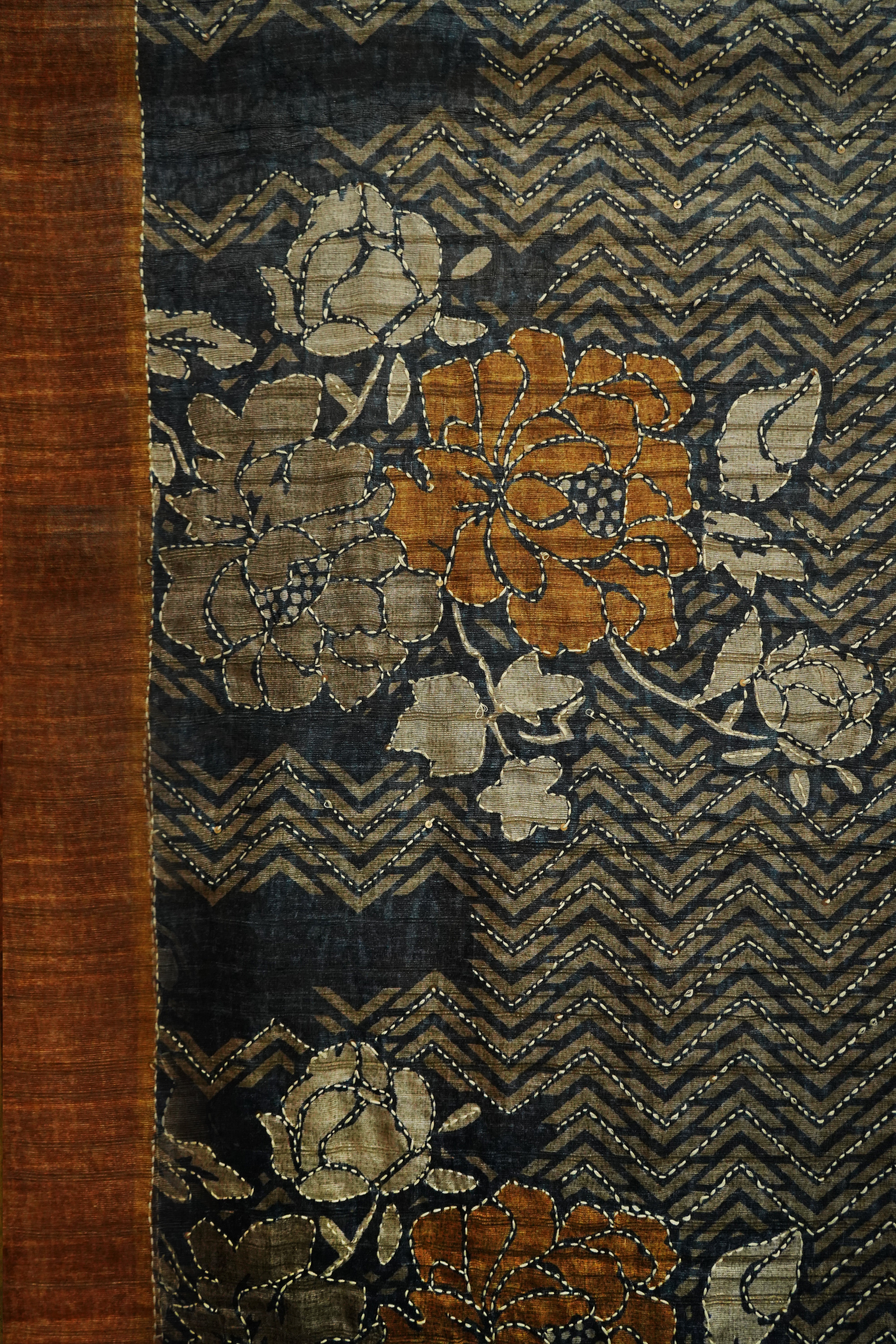 Pure Kosa Silk Saree with Hand Kantha Work