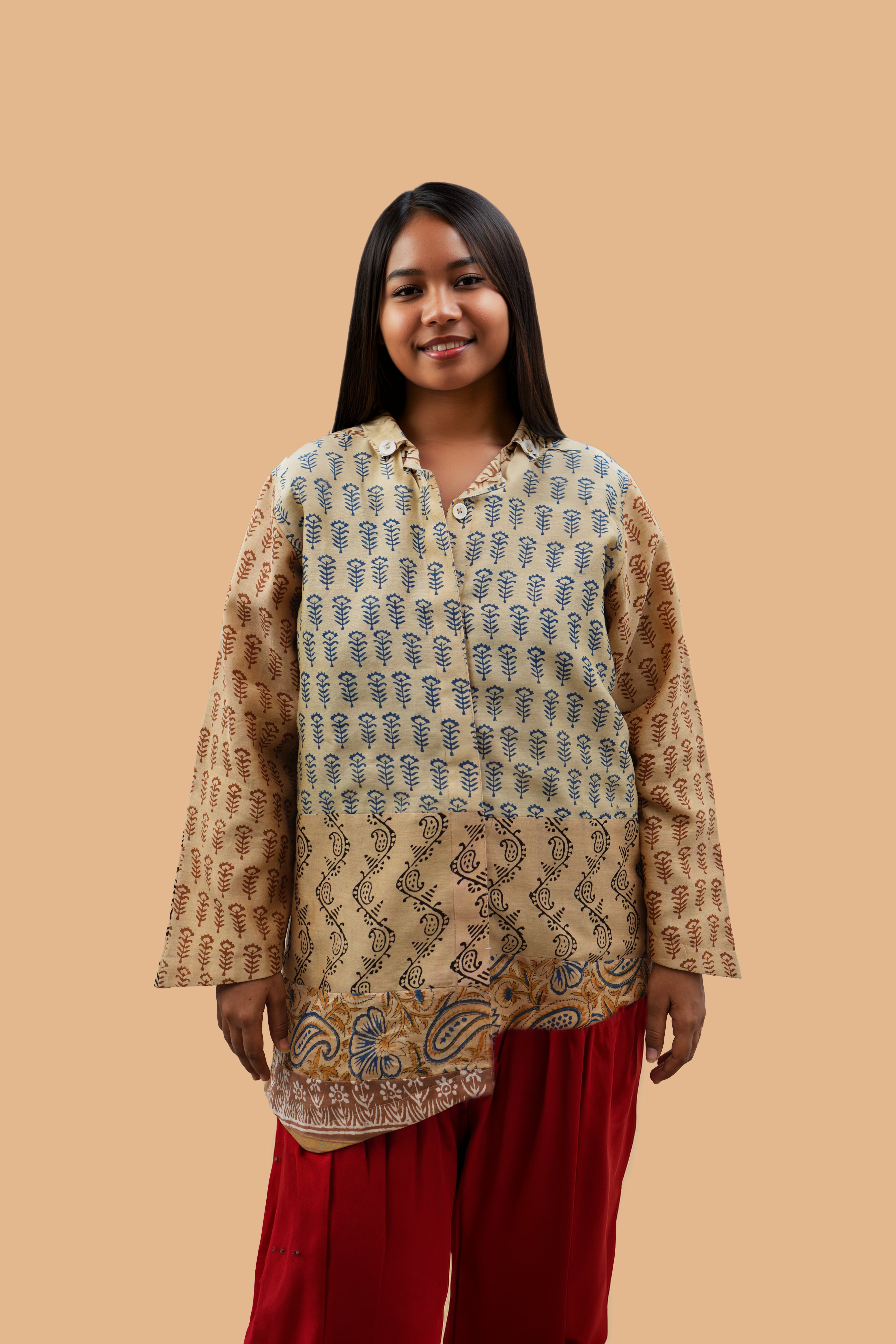 Women's Chanderi Printed Patchwork Jacket