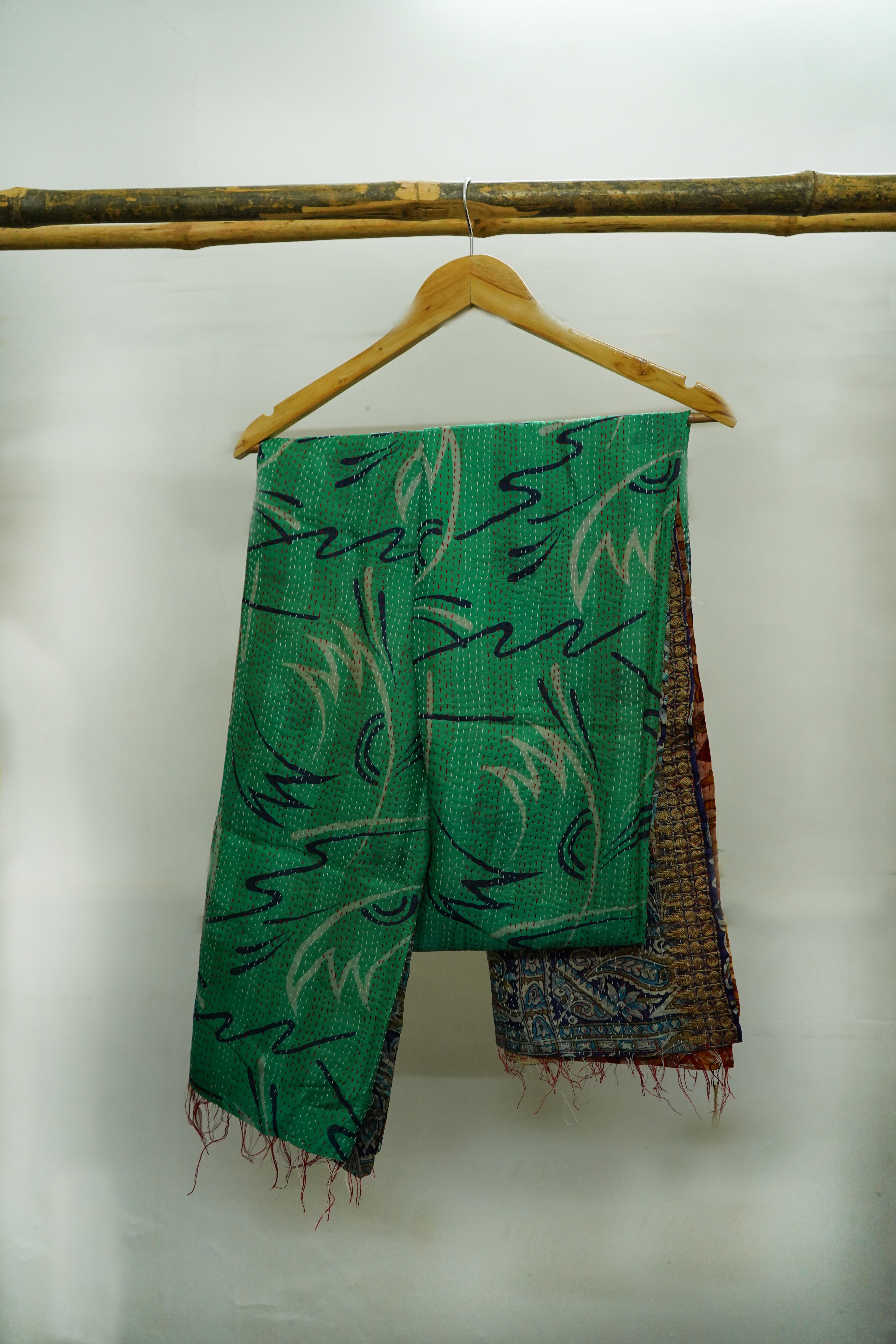 Reversible Pure Silk Kantha Work Dupatta