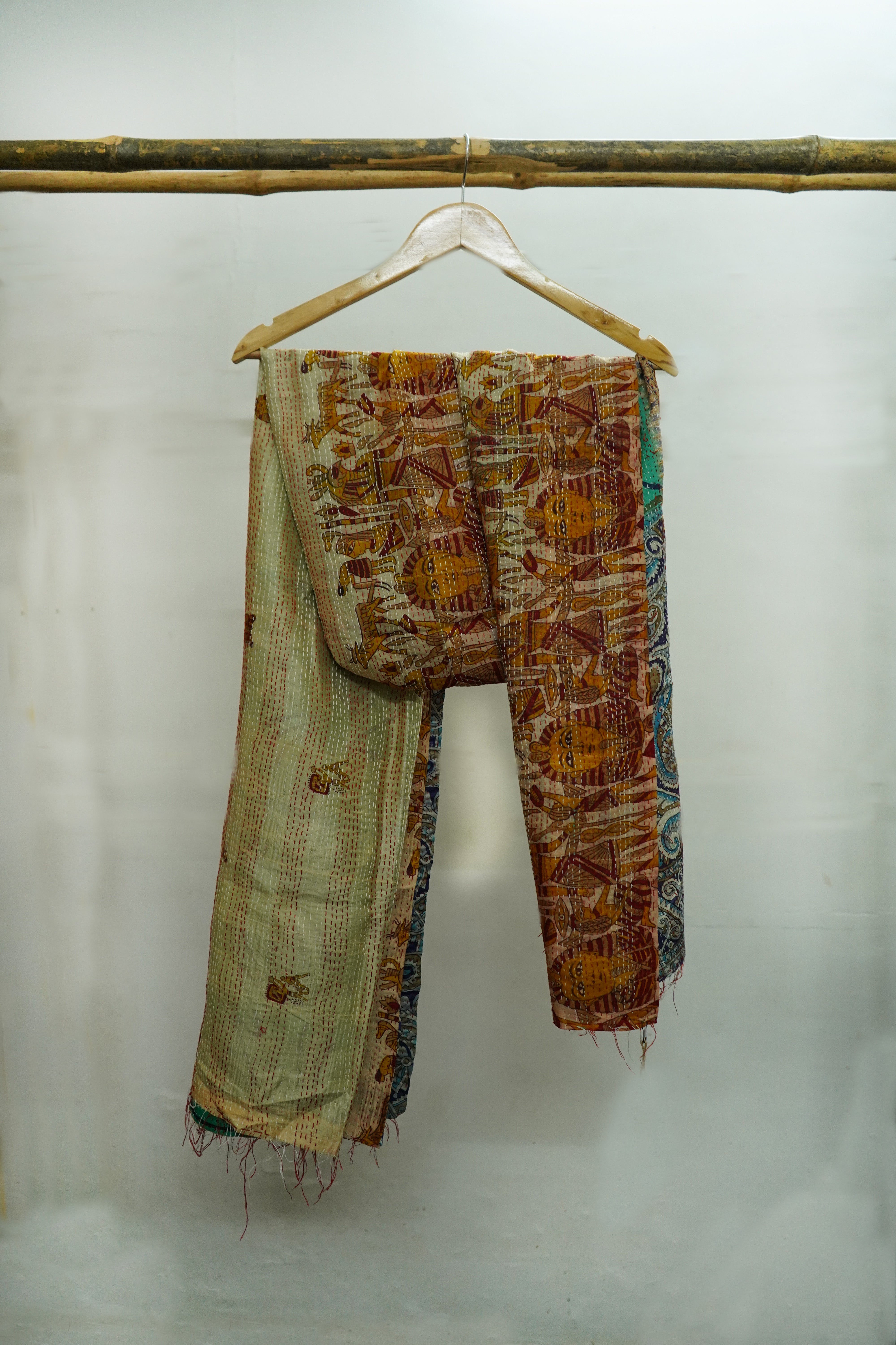 Reversible Pure Silk Kantha Work Dupatta