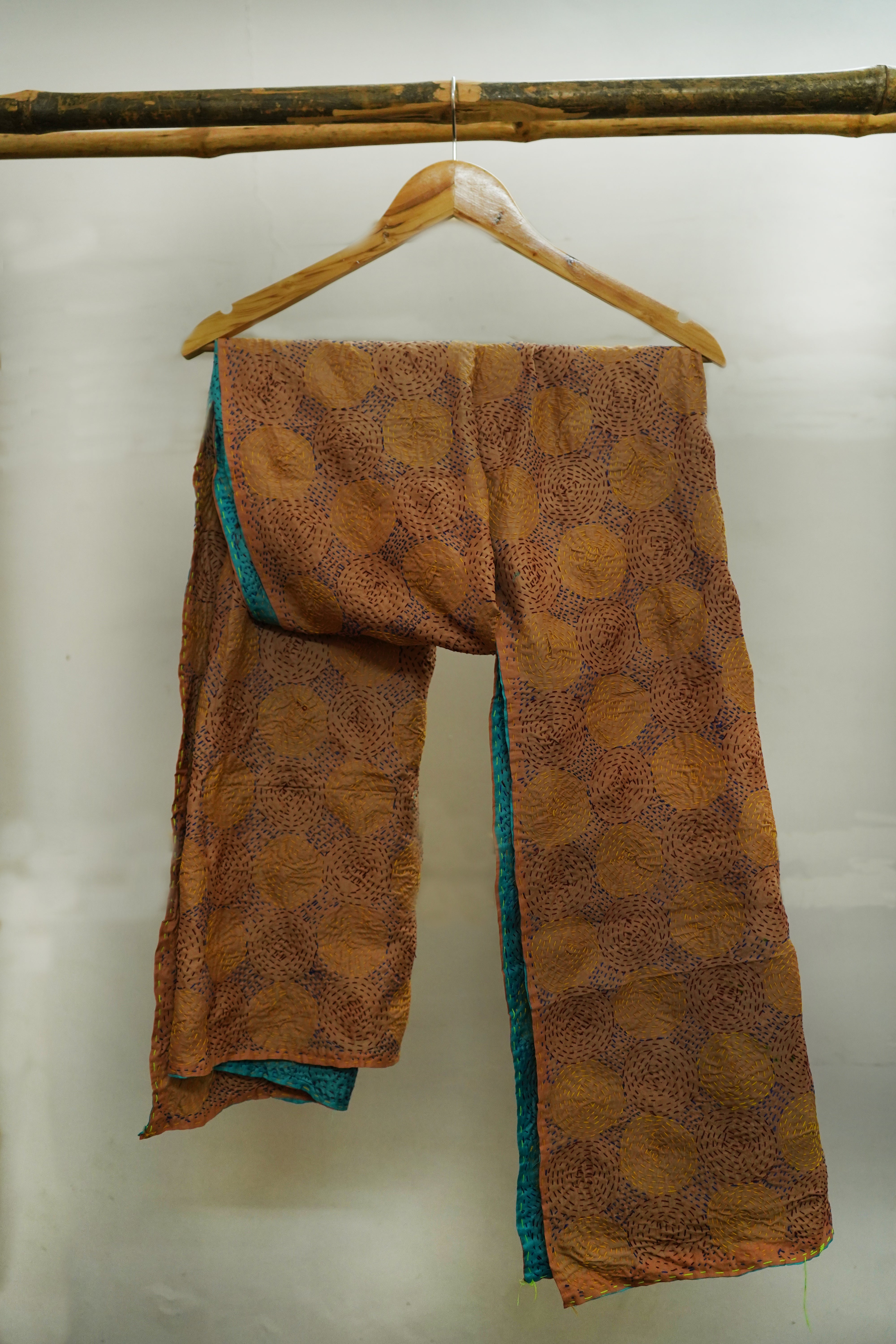 Reversible Handcrafted Kantha Work Silk Dupatta