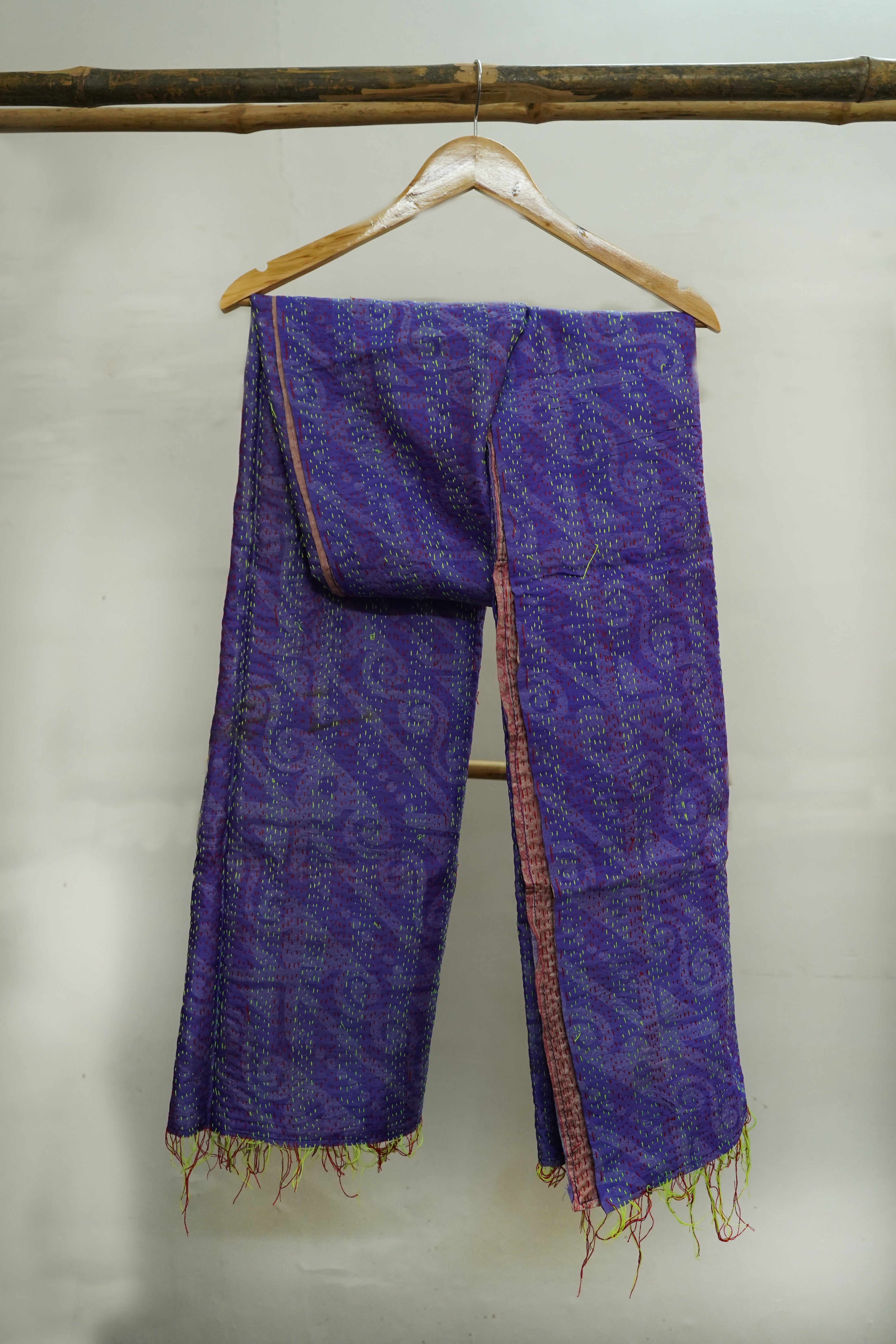 Reversible Pure Silk Kantha Handcrafted Dupatta