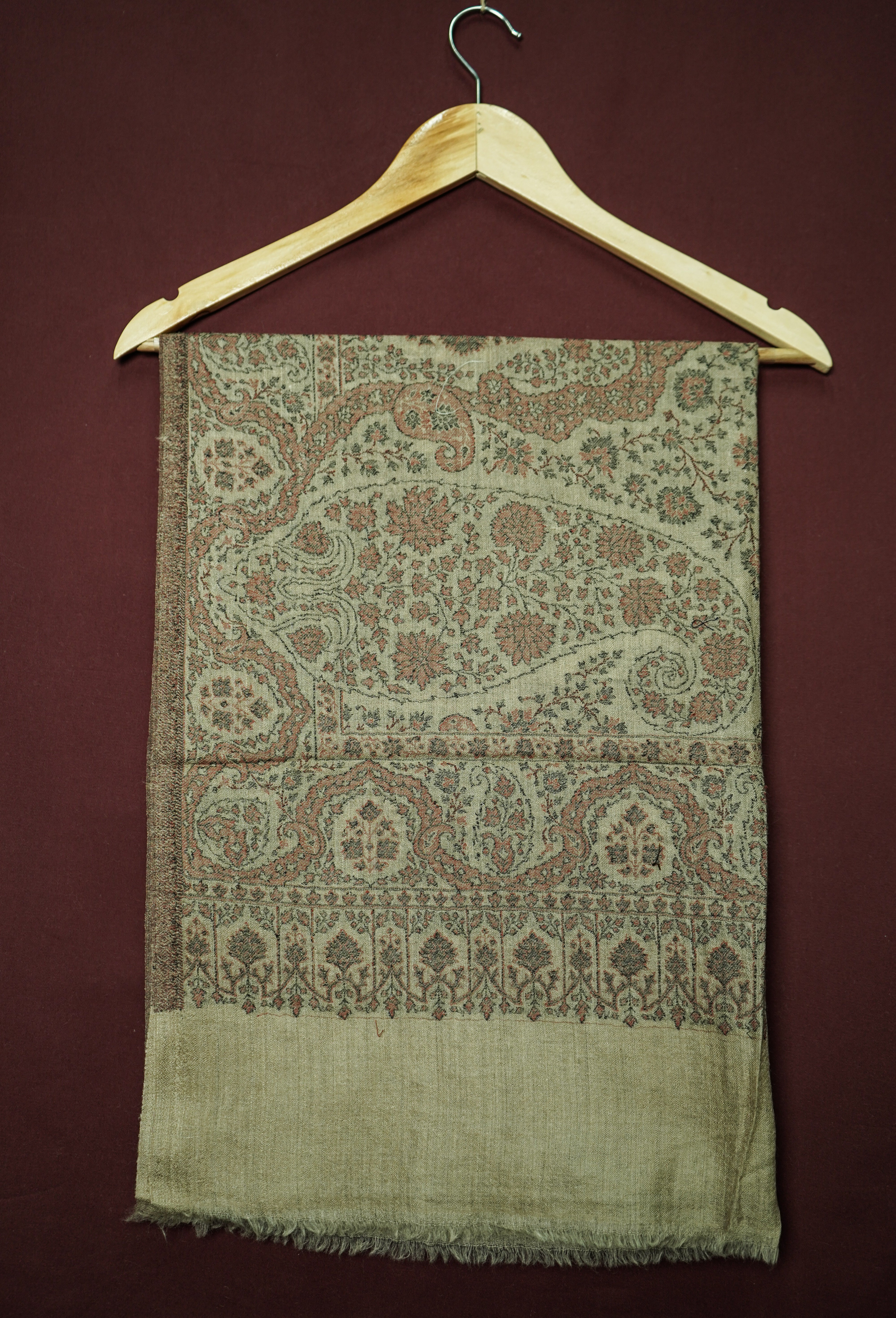 Pure Pashmina Handwoven Beige Brown Kani Work Shawl