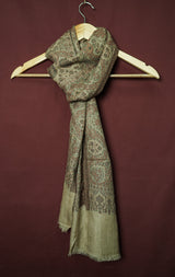 Pure Pashmina Handwoven Beige Brown Kani Work Shawl