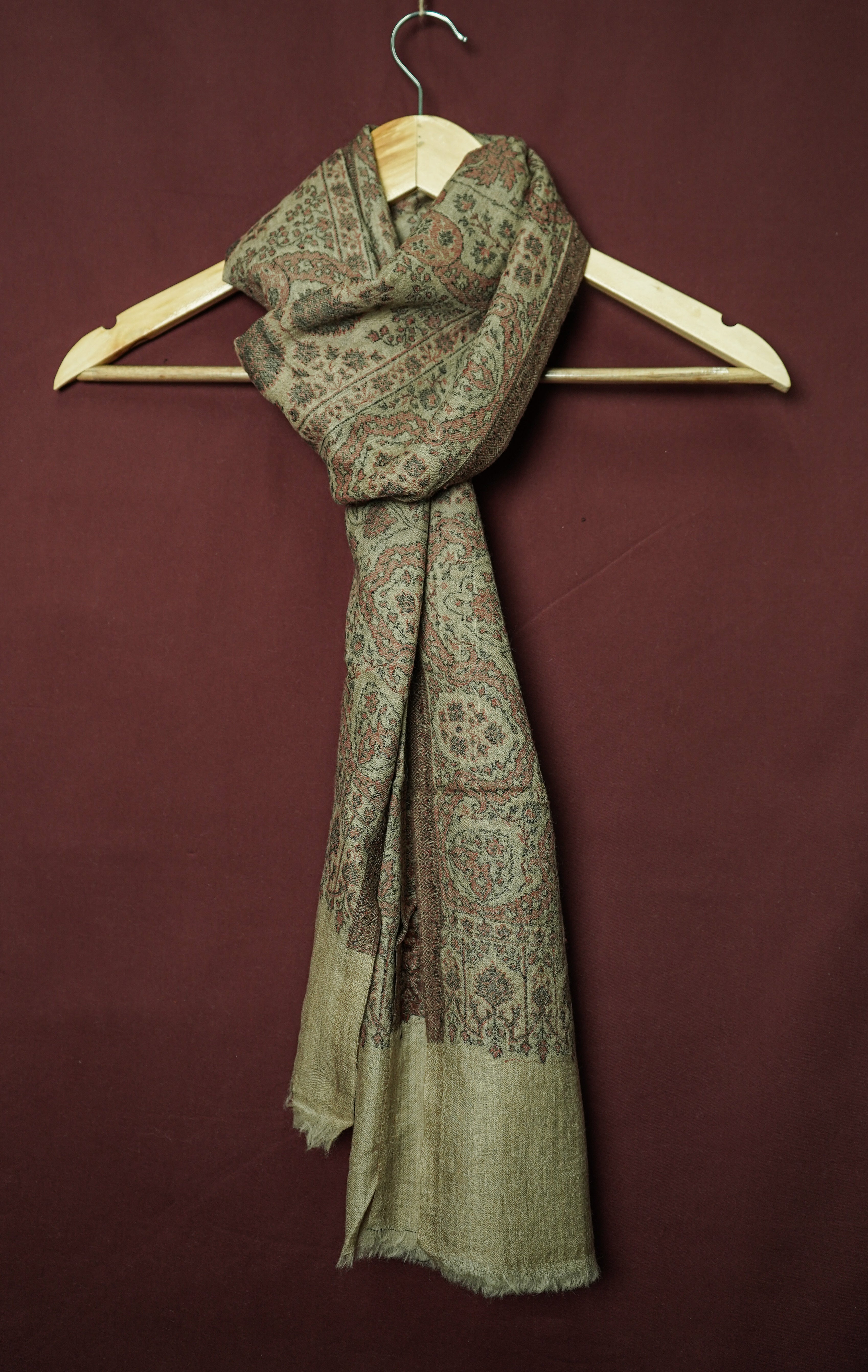 Pure Pashmina Handwoven Beige Brown Kani Work Shawl