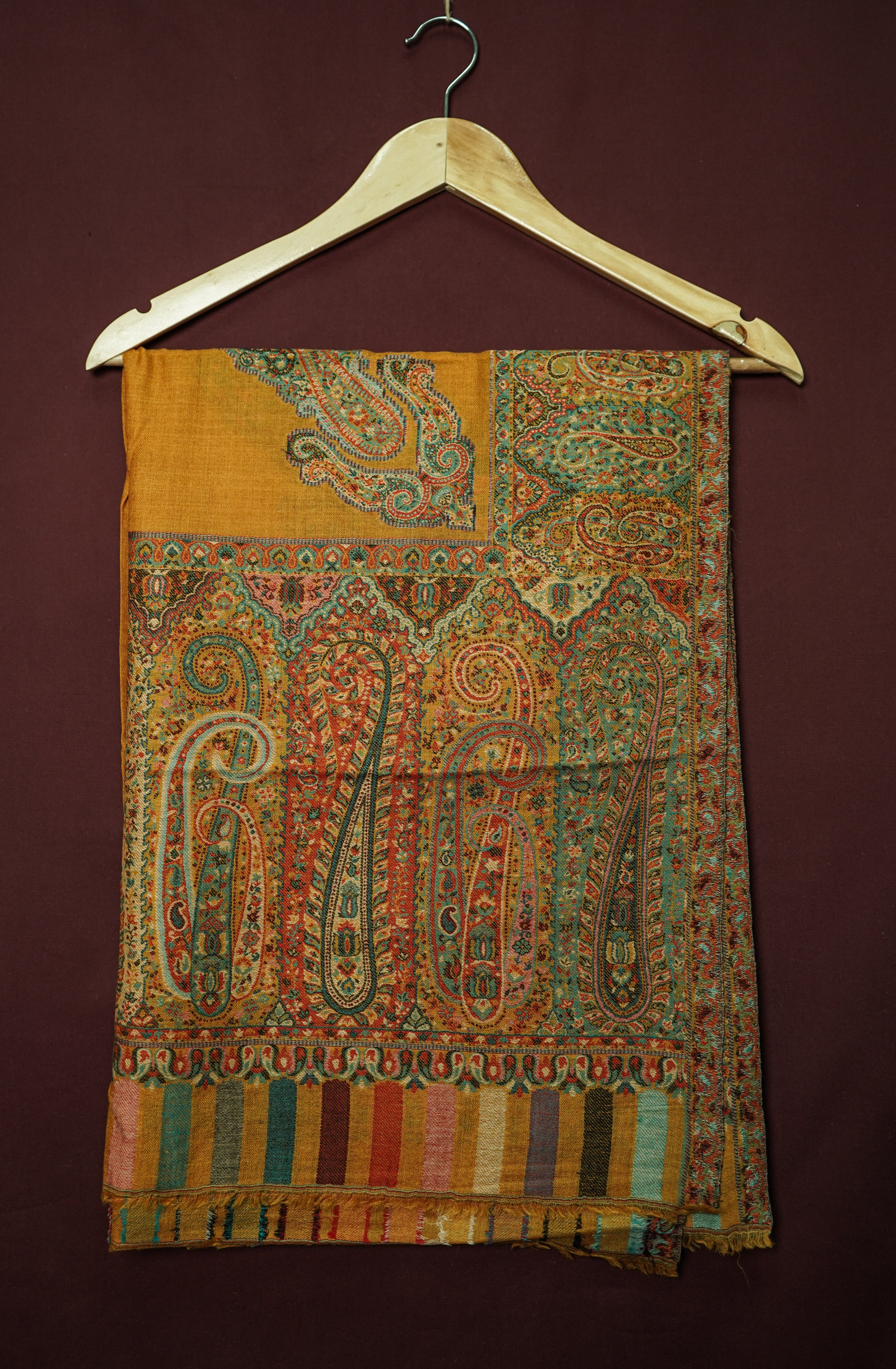 Pure Kashmiri Pashmina Kani Work Handwoven Luxury Shawl – Mustard Yellow