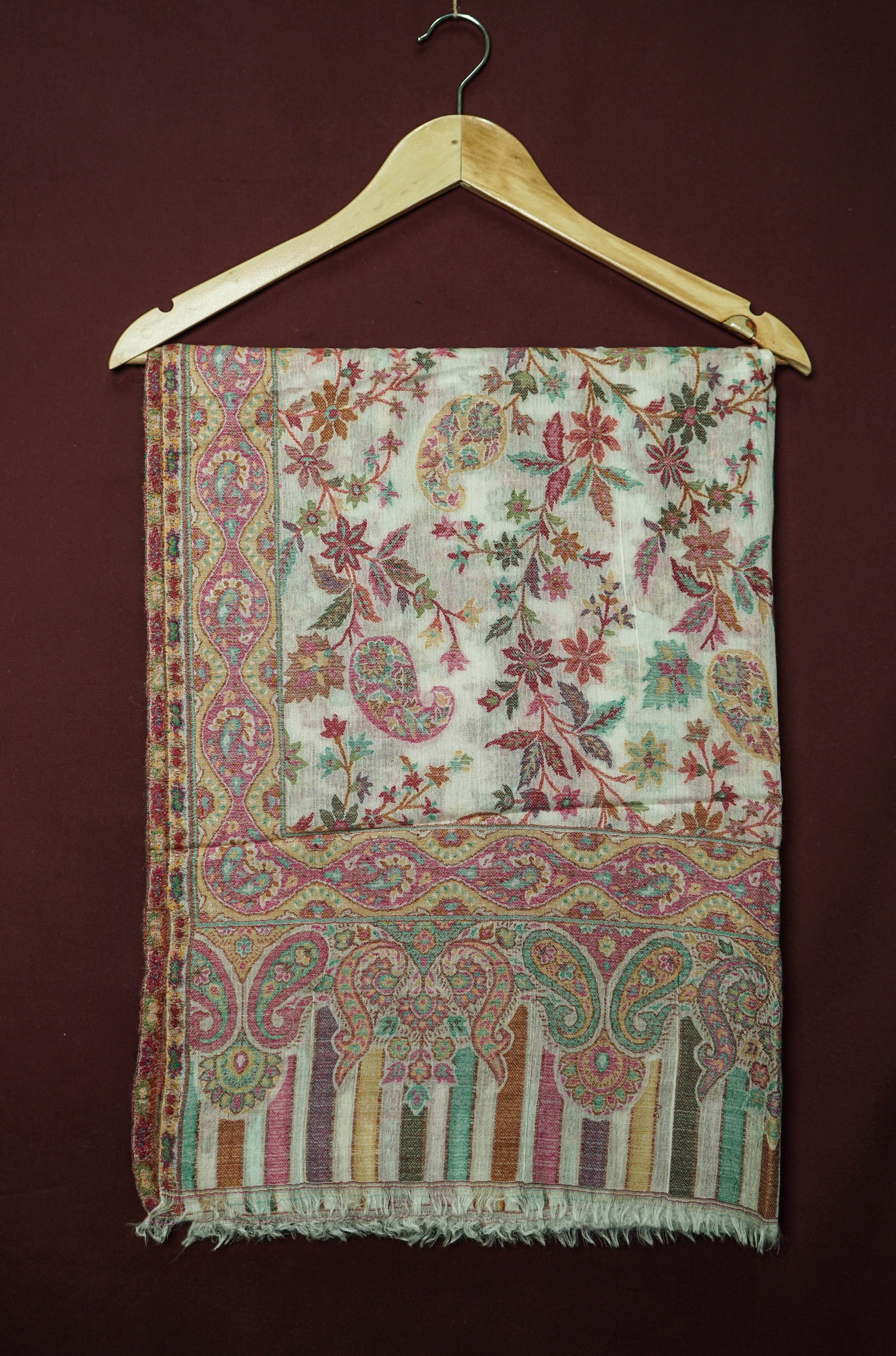 Pure Pashmina Handwoven Kani Work Shawl – Golden Yellow with Multicolour