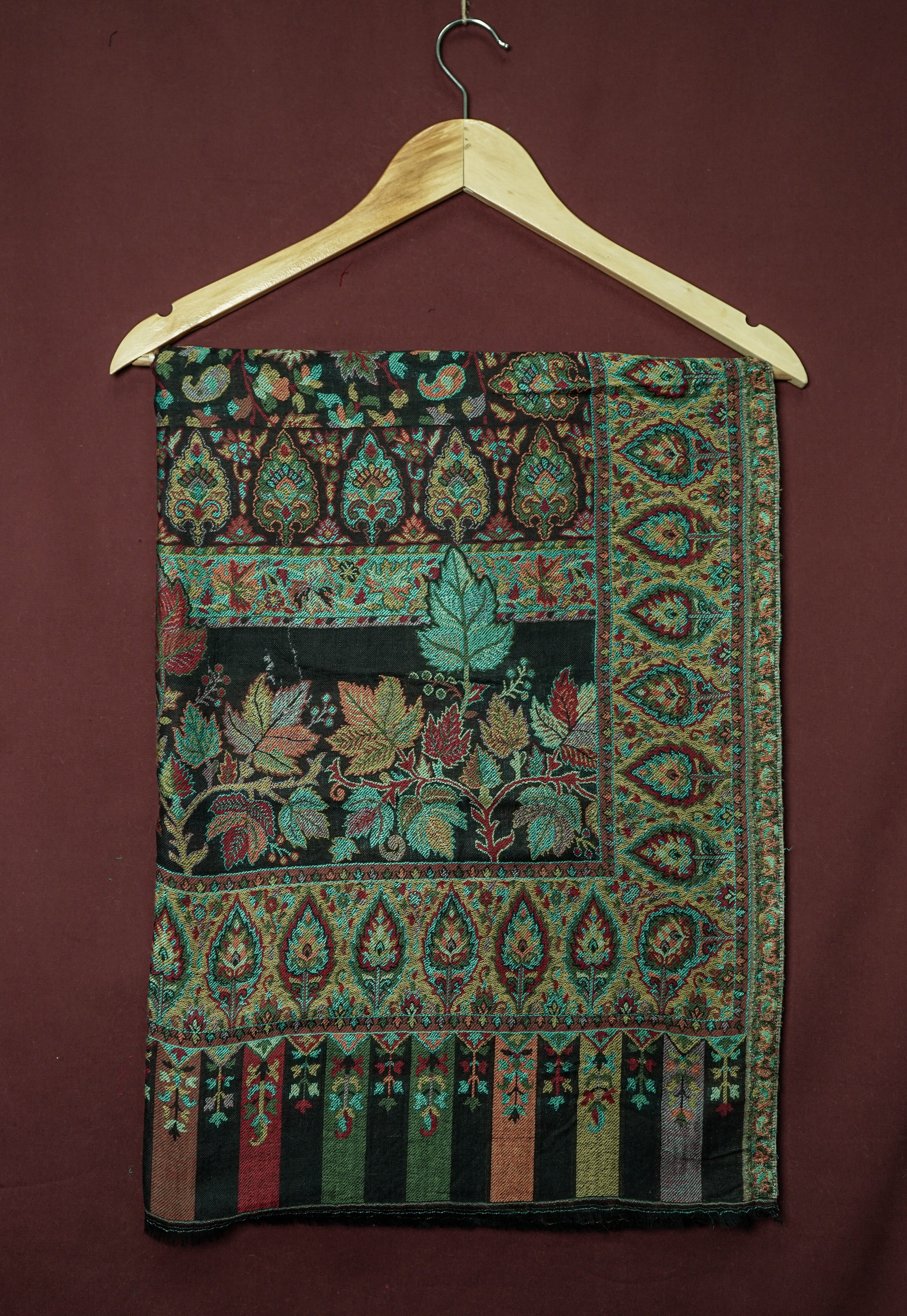 Handwoven Pure Kashmiri Pashmina Kani Work Shawl – Black with Multicolour