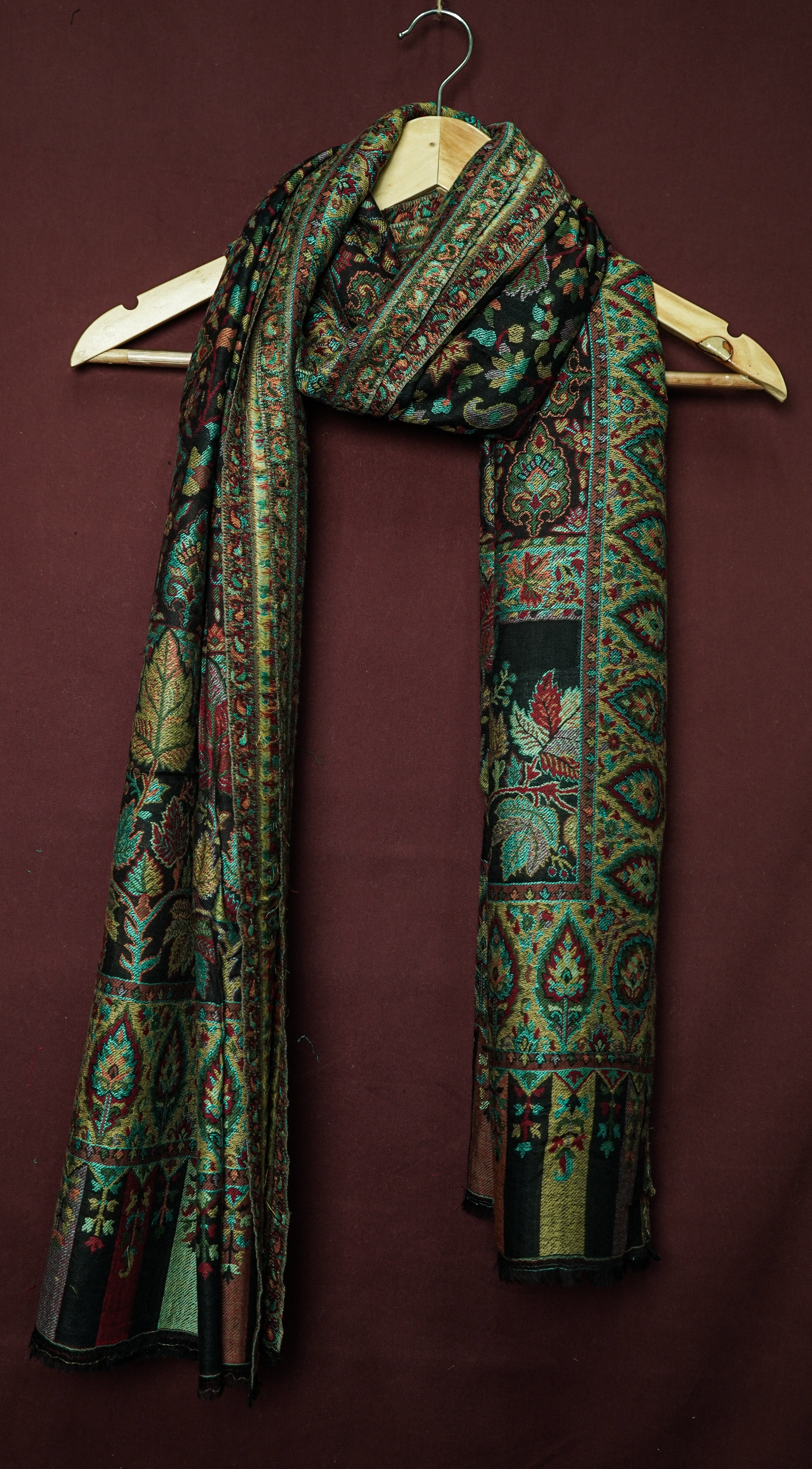 Handwoven Pure Kashmiri Pashmina Kani Work Shawl – Black with Multicolour