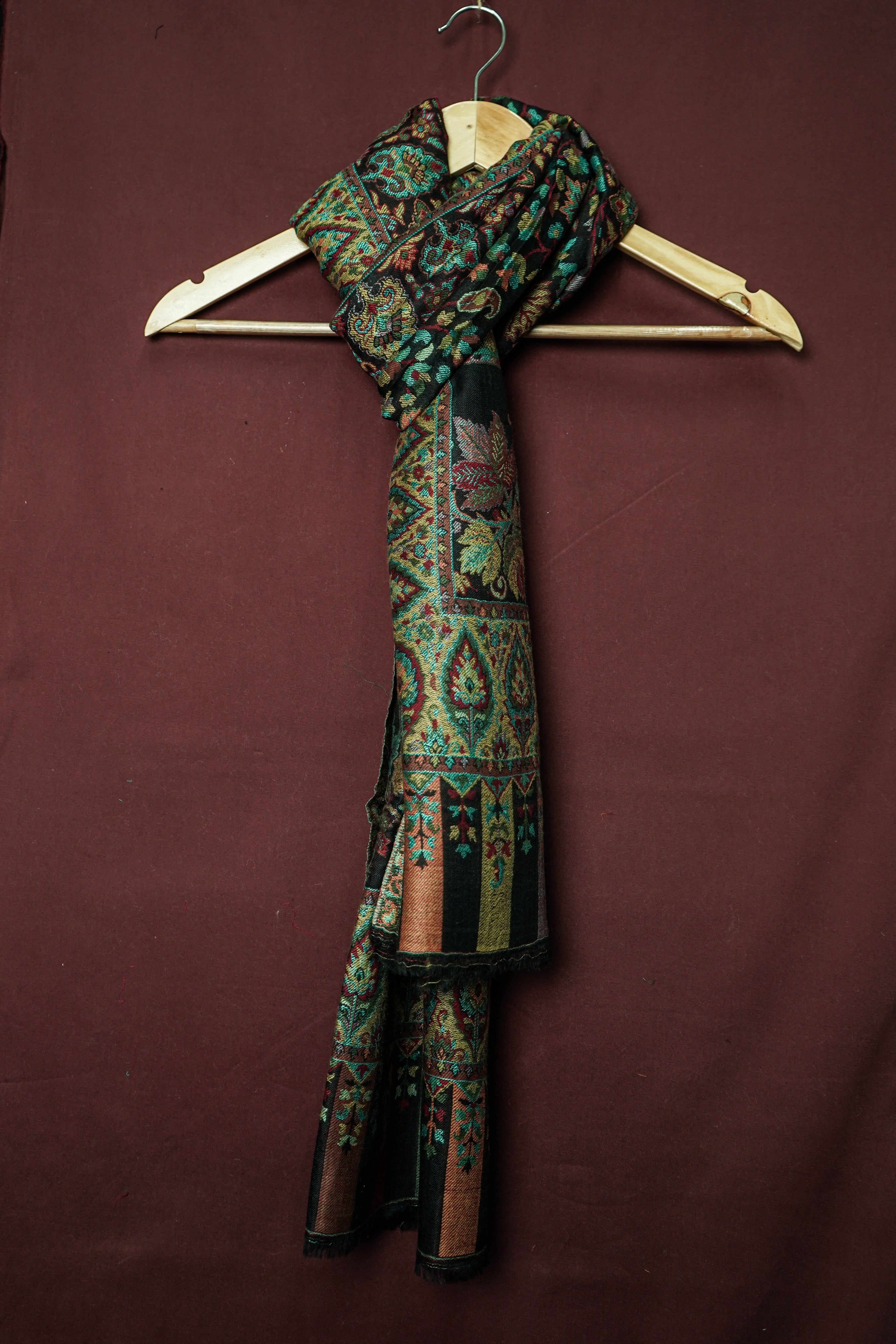 Handwoven Pure Kashmiri Pashmina Kani Work Shawl – Black with Multicolour