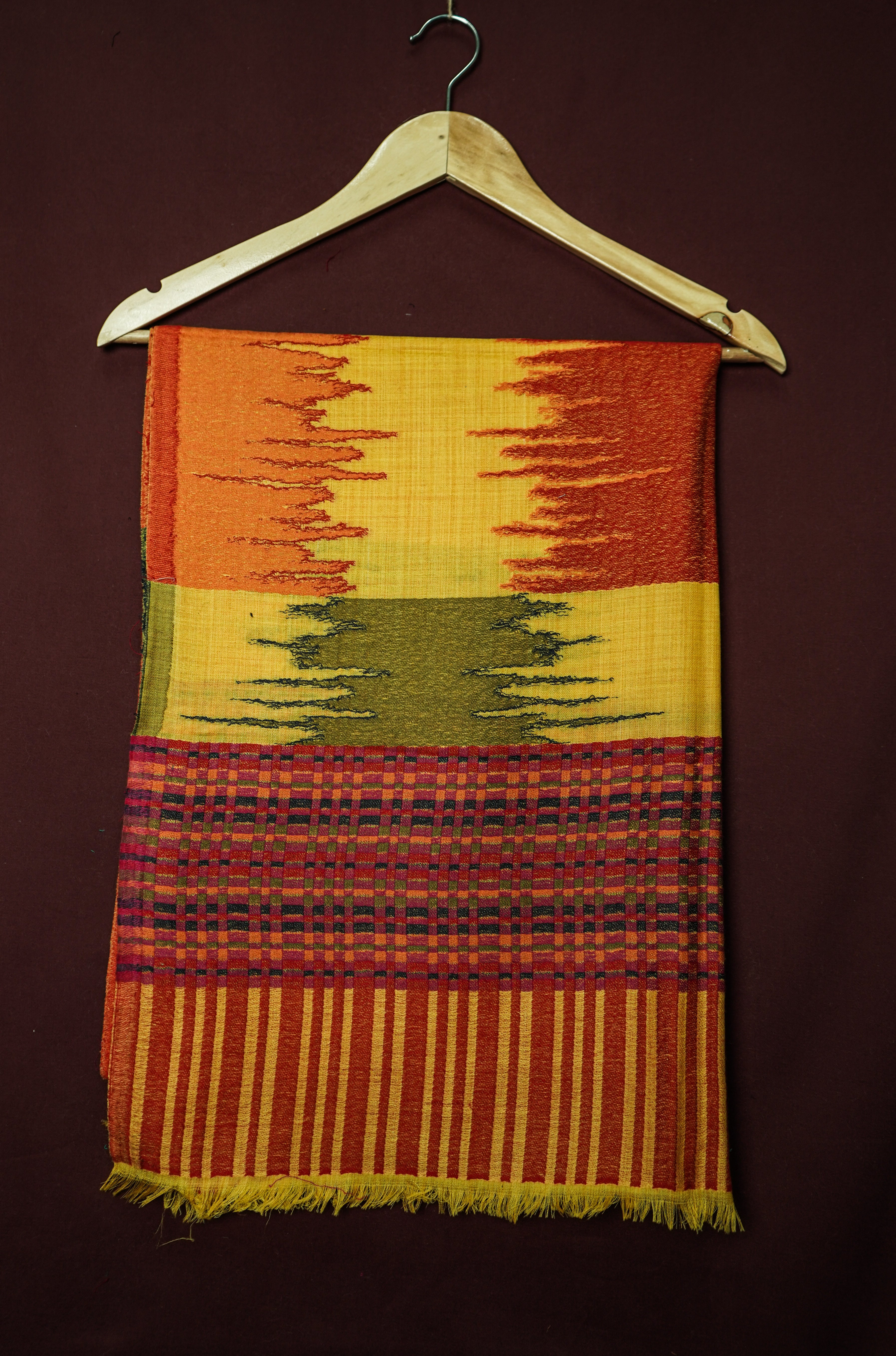 Handwoven Pure Kashmiri Pashmina Kani Work Shawl – Yellow with Multicolour Blend