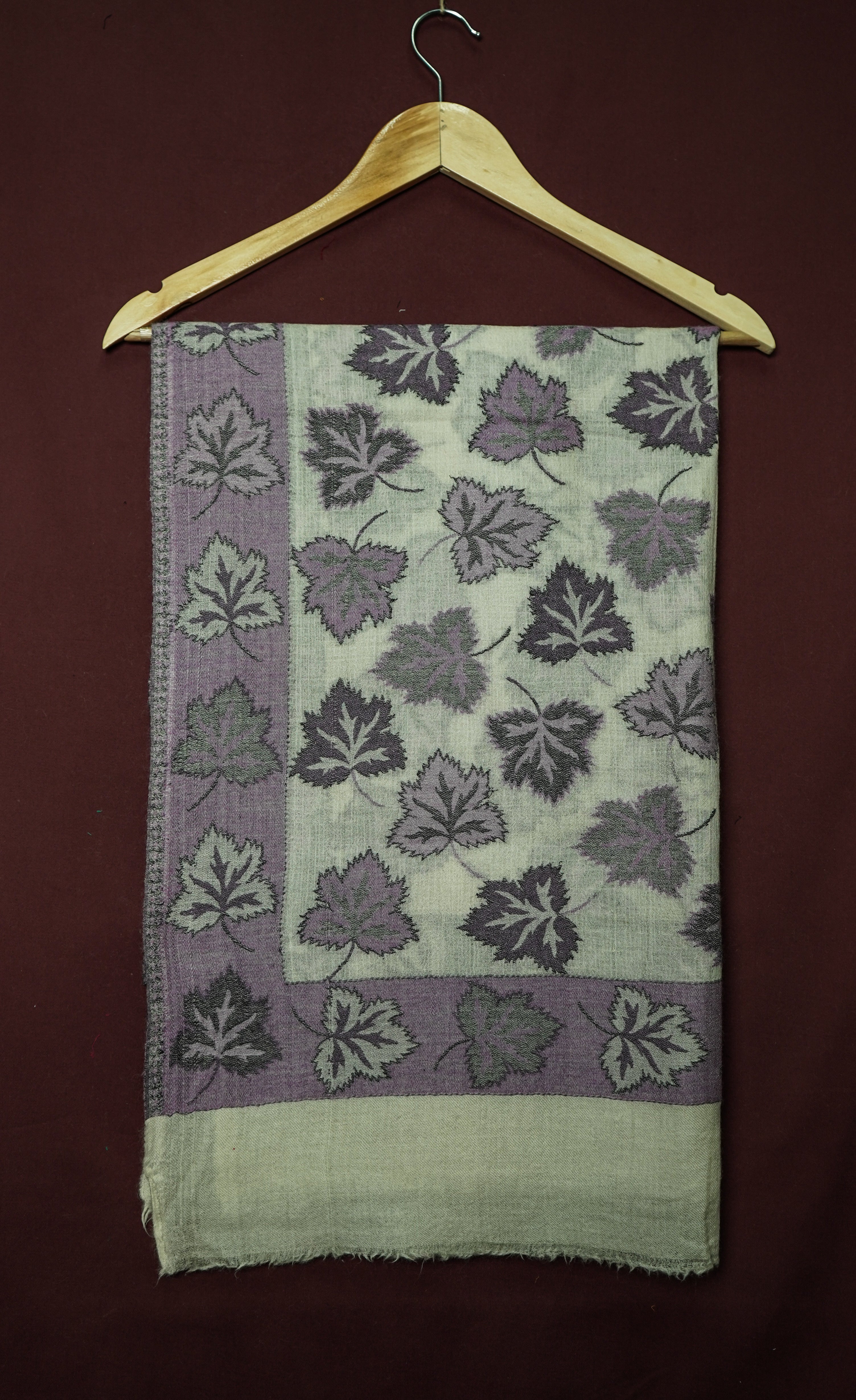 Pure Kashmiri Pashmina Kani Work Shawl – Off White with Lavender Leaf Motifs