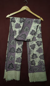 Pure Kashmiri Pashmina Kani Work Shawl – Off White with Lavender Leaf Motifs