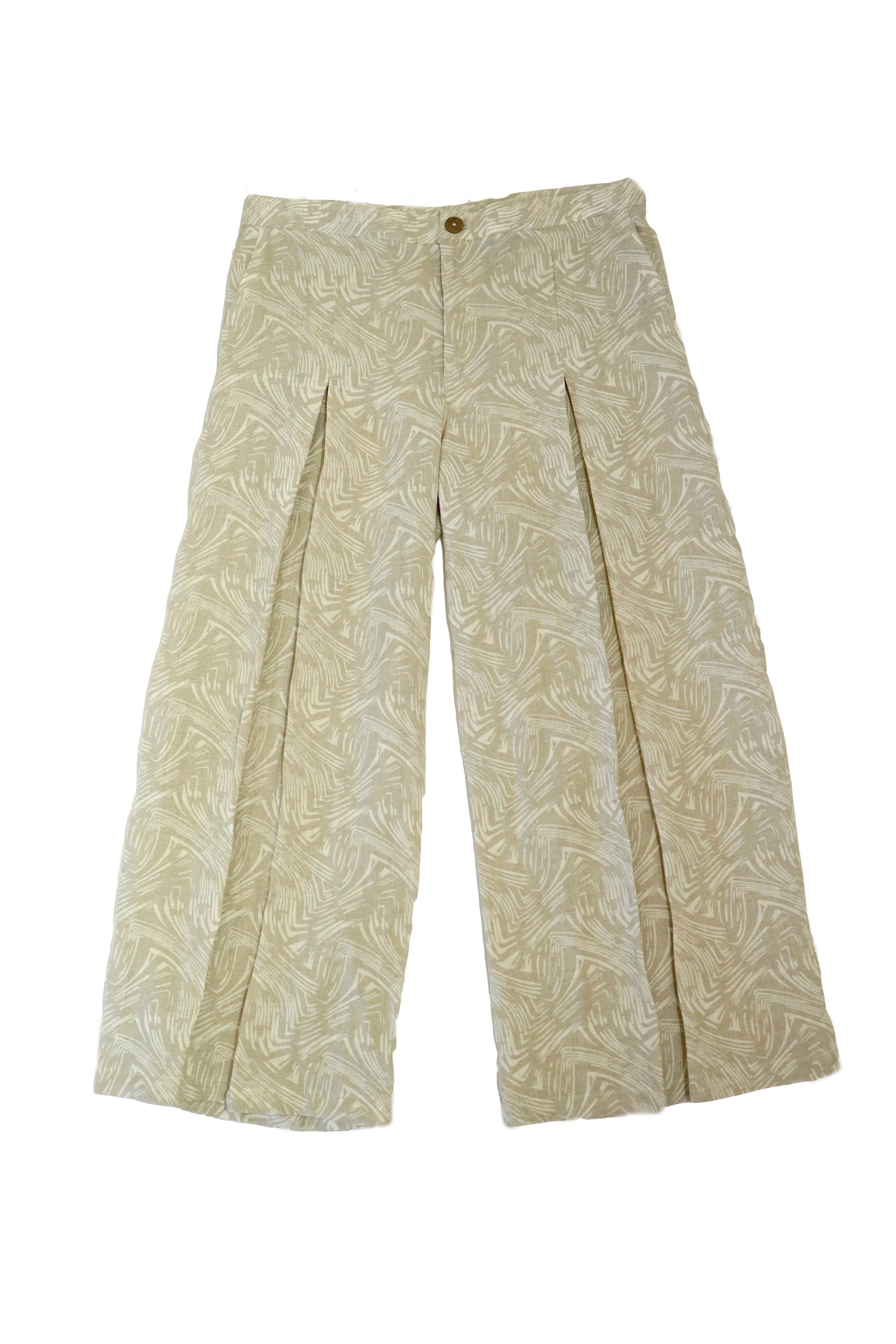 Women’s Pure Linen Beige Box Pleated Trousers