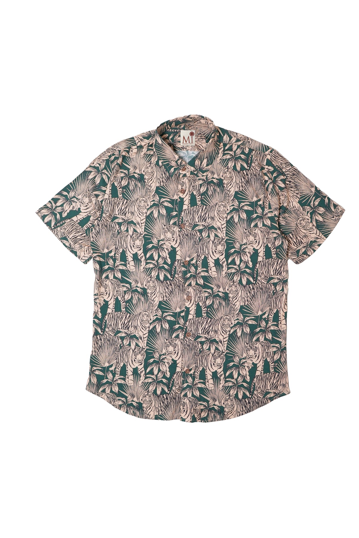 Men's Tropical Tiger Print Cotton Blend Half Sleeve Shirt