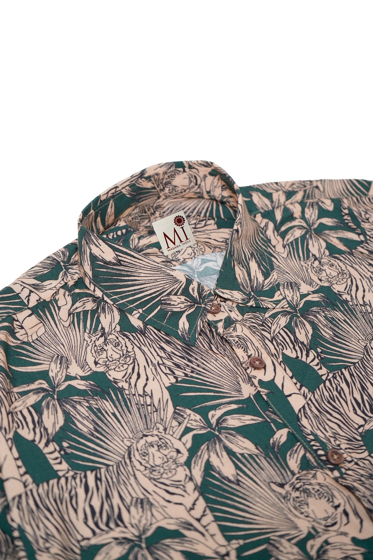 Men's Tropical Tiger Print Cotton Blend Half Sleeve Shirt