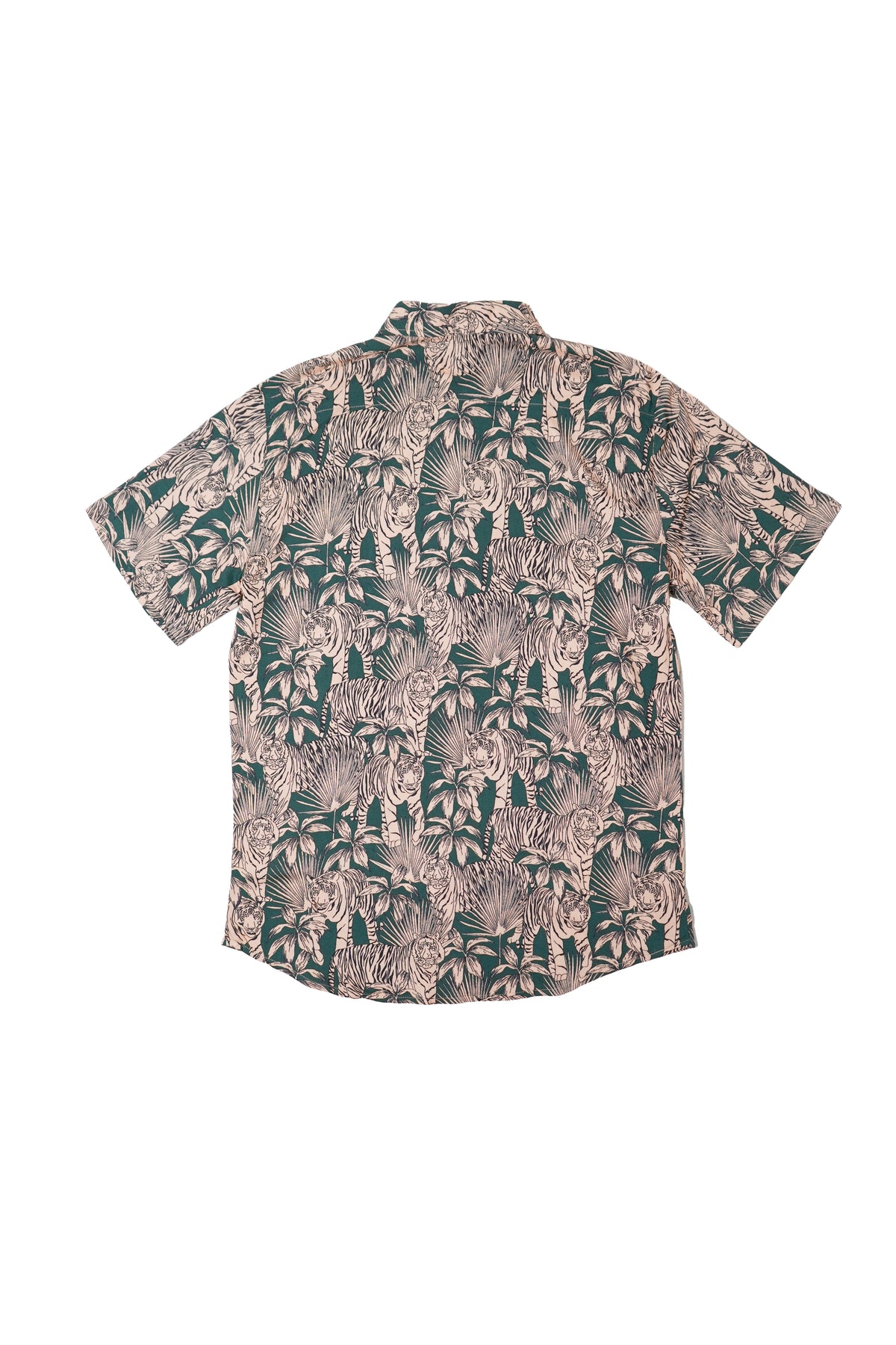 Men's Tropical Tiger Print Cotton Blend Half Sleeve Shirt