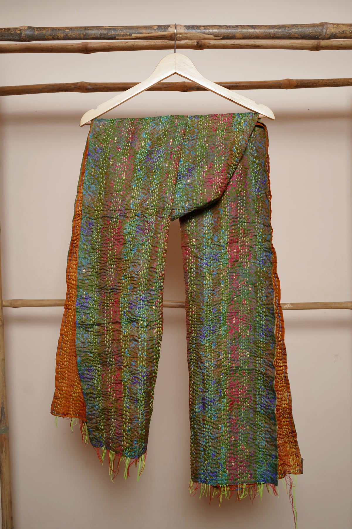 Reversible Handcrafted Kantha Work Silk Dupatta