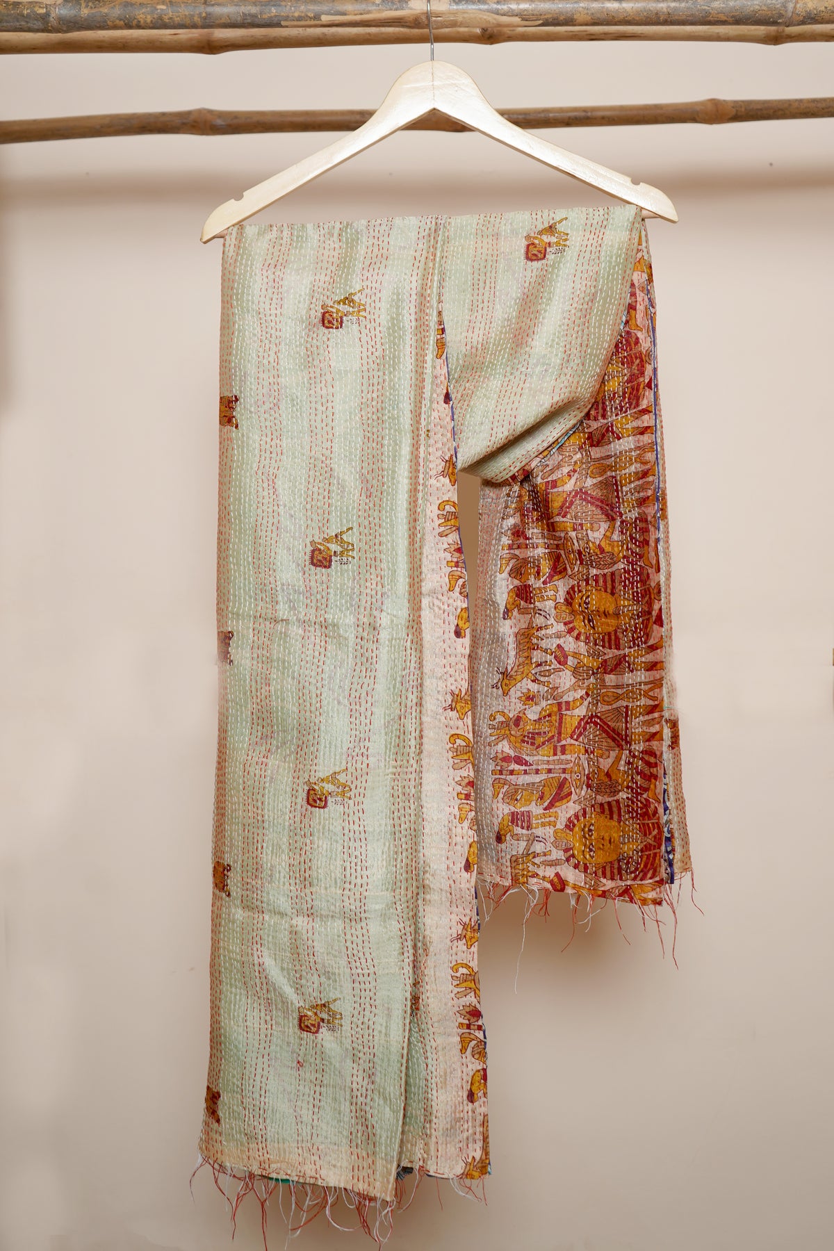 Reversible Pure Silk Kantha Work Dupatta
