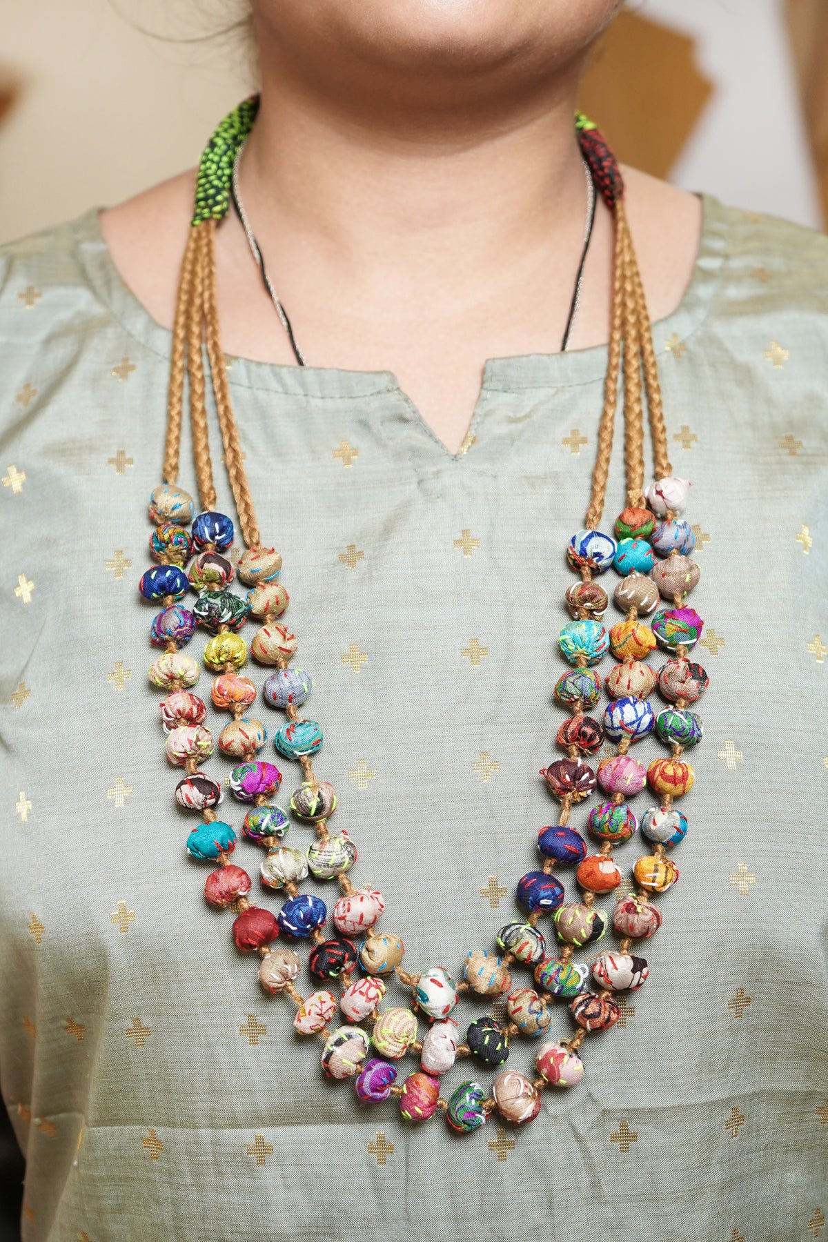 Handmade Recycled Silk Bead Necklace