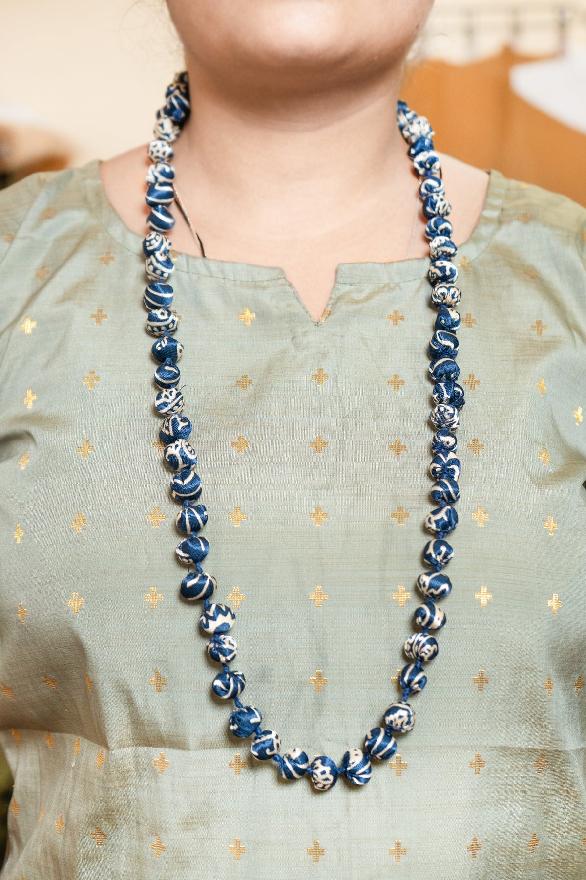 Handmade Recycled Silk Bead Necklace