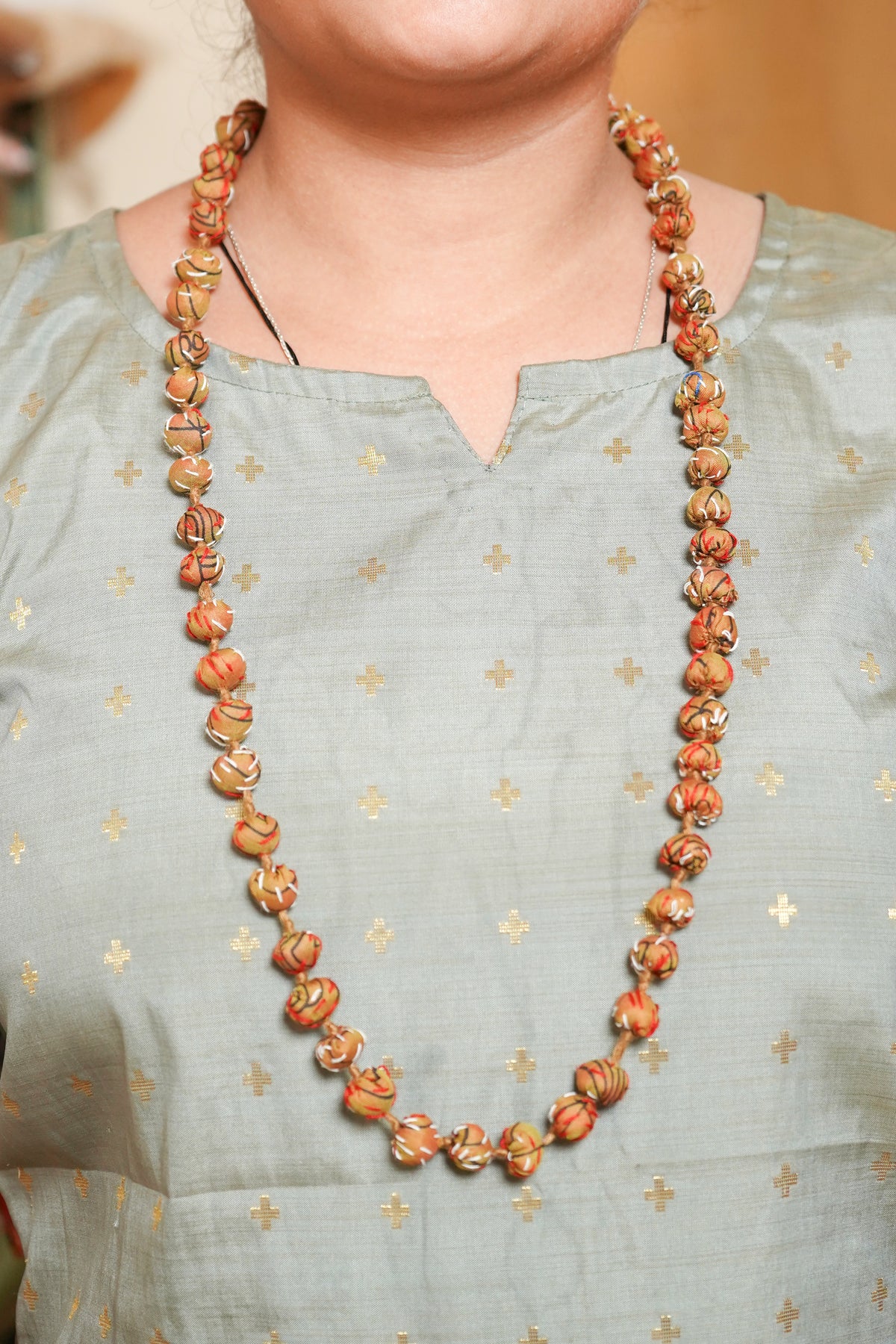 Handmade Recycled Silk Bead Necklace