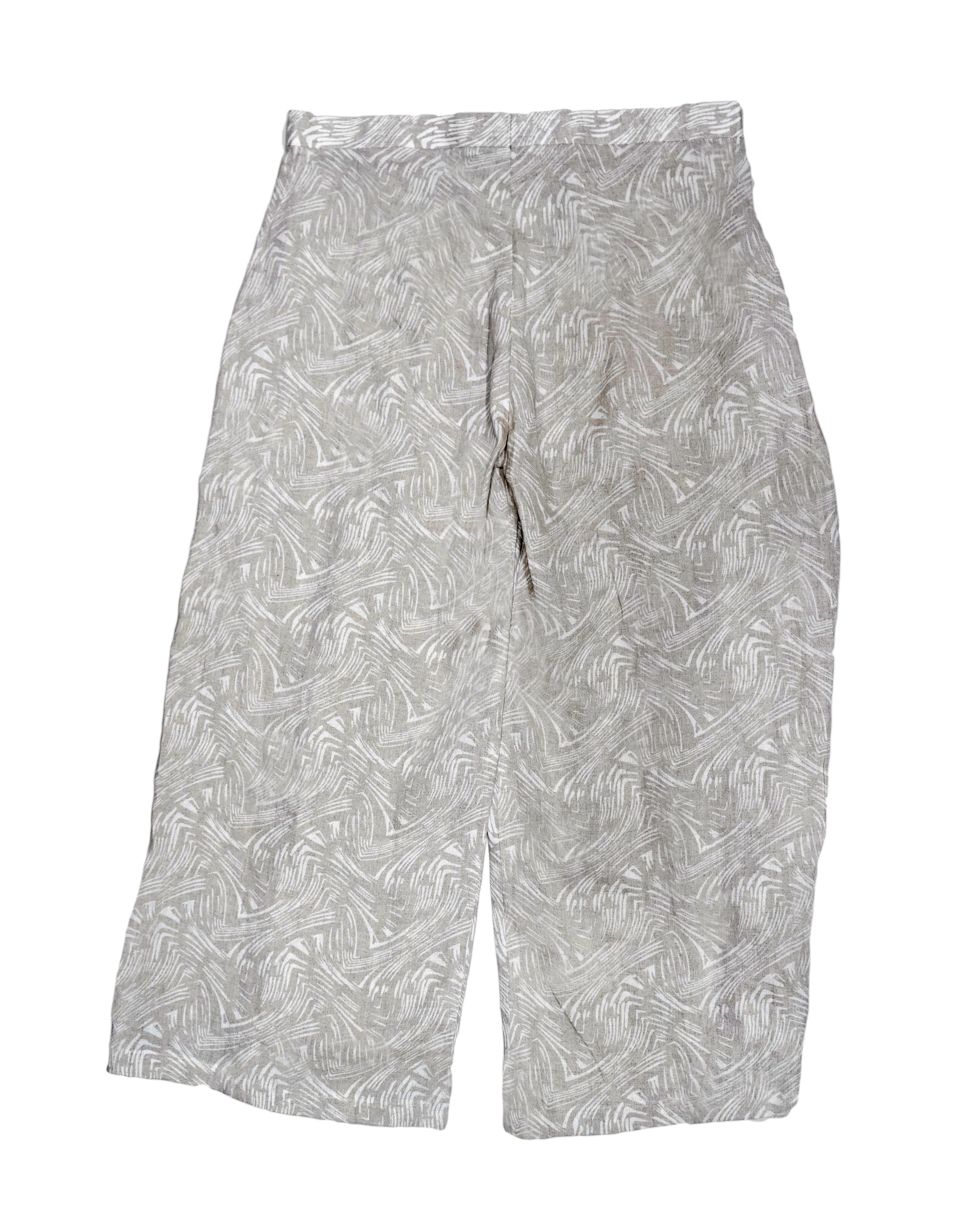 Women’s Pure Linen Beige Box Pleated Trousers
