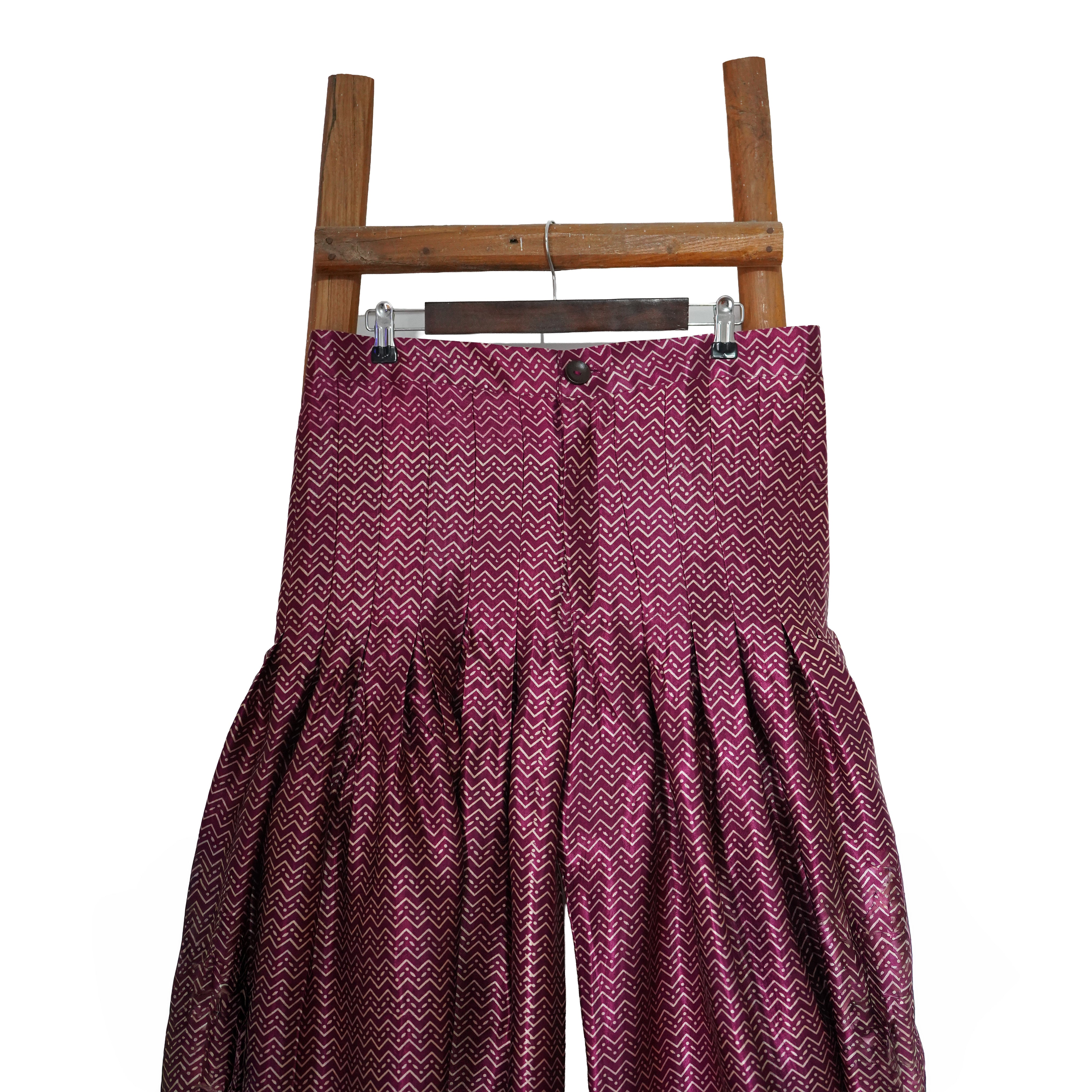 Women’s Gajji Silk Burgundy Pleated Trousers