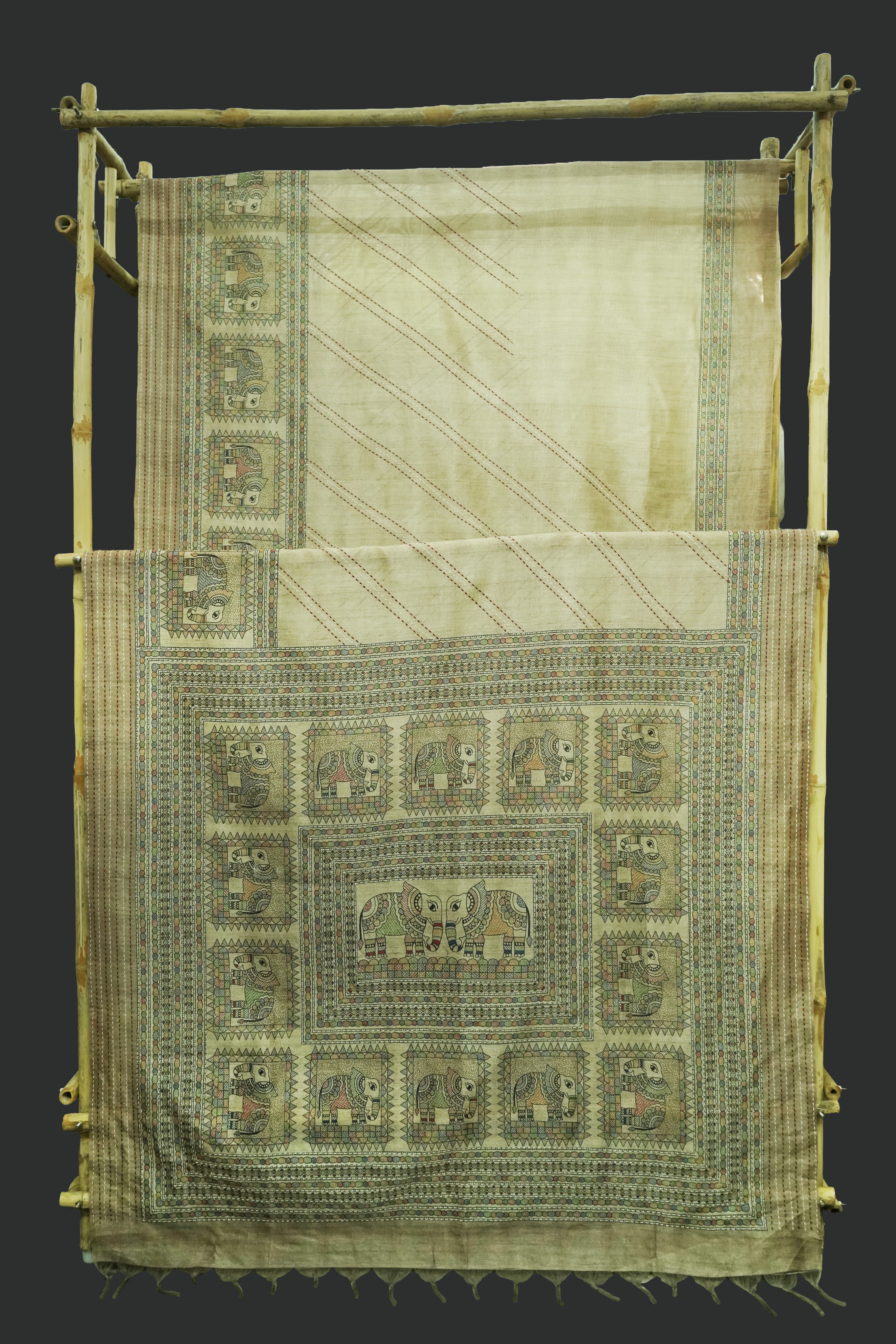 Gond Art Bamboo Silk Beige Saree