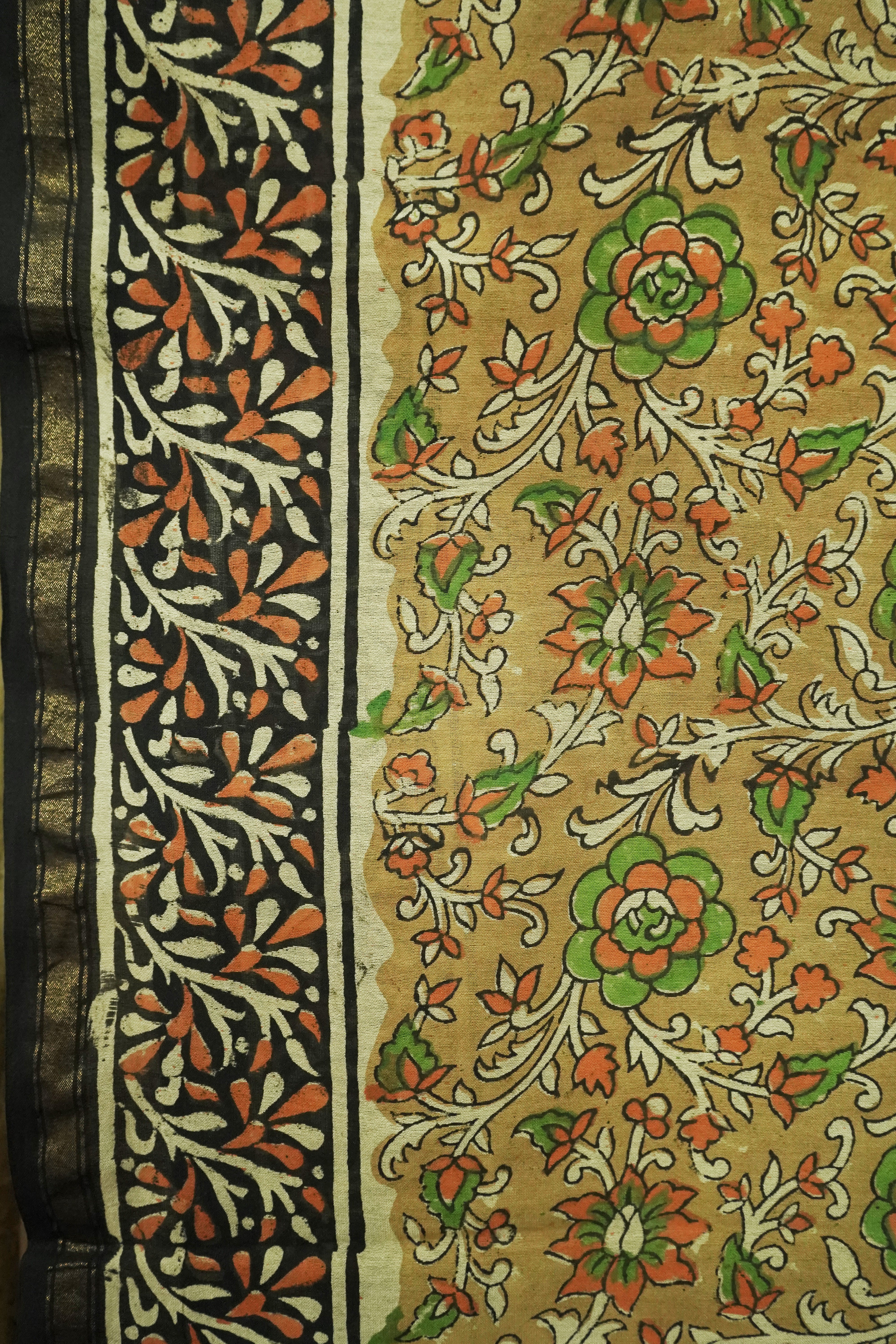 Elegant Mustard Beige Chanderi Cotton Silk Saree with Kalamkari Print