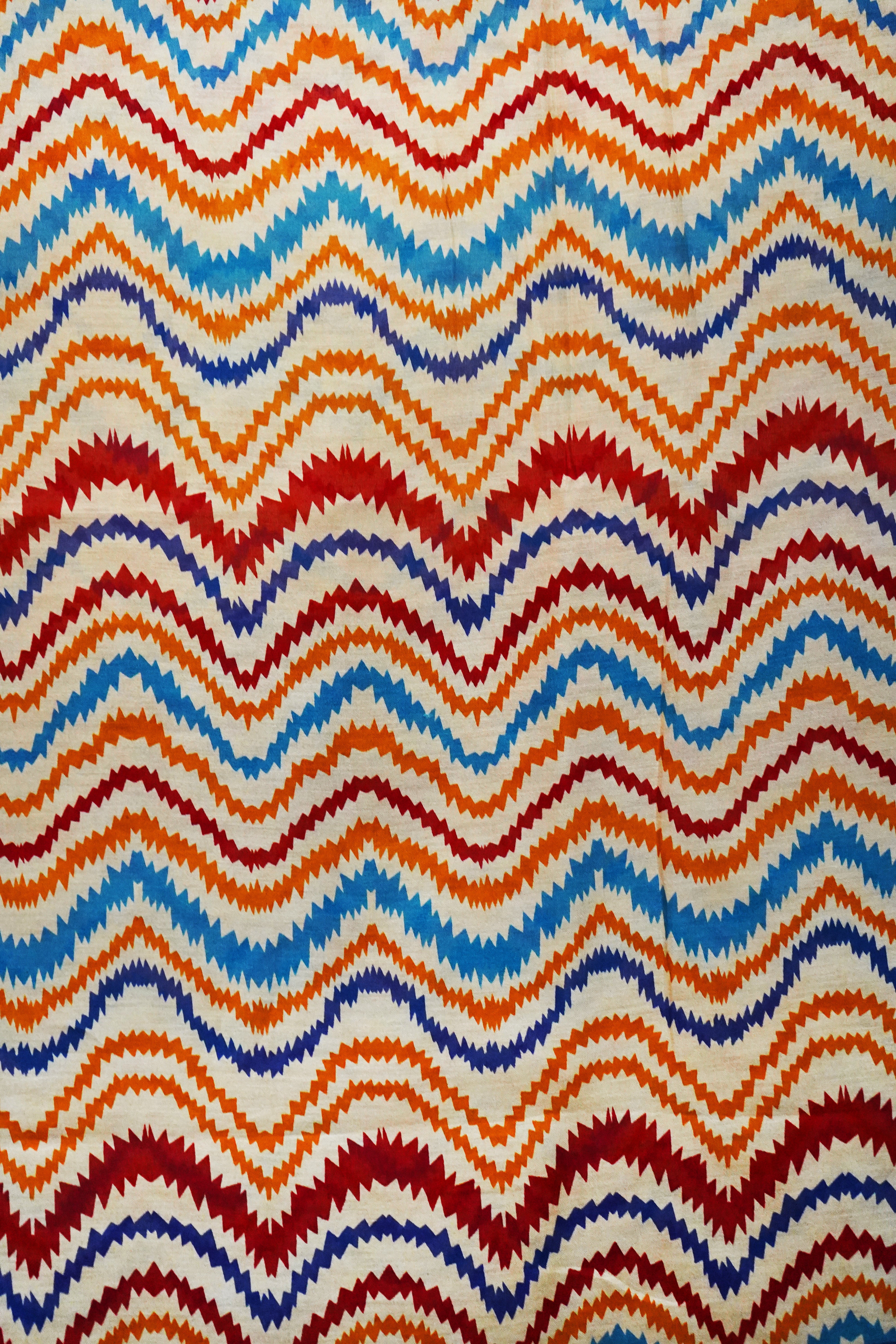 Vibrant Multicolor Zig-Zag Block Print Chanderi Cotton Silk Saree with Blouse Piece