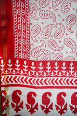 Chanderi Cotton Silk Red & White Batik Print Saree