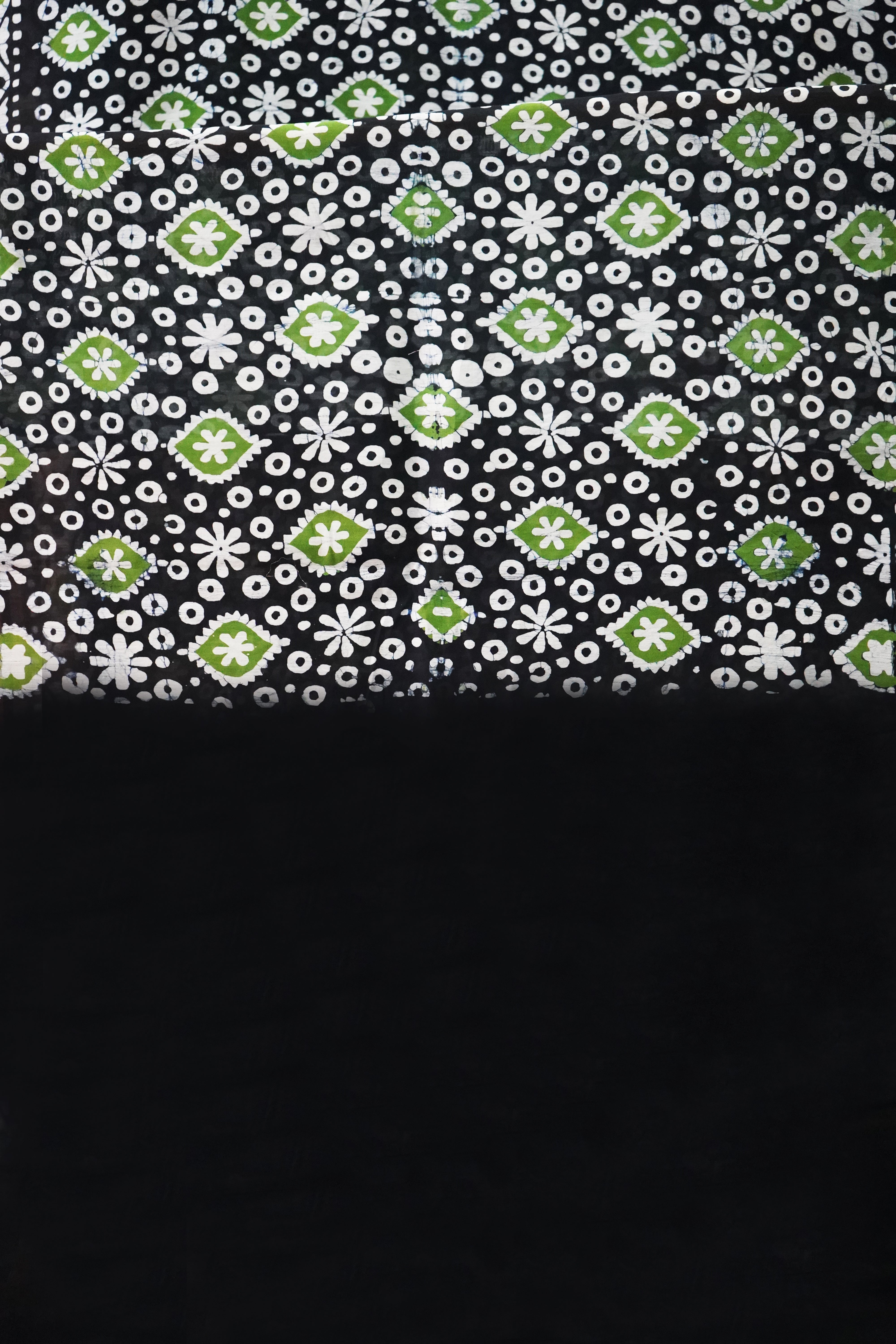 Chanderi Cotton Silk Black & Green Batik Print Saree