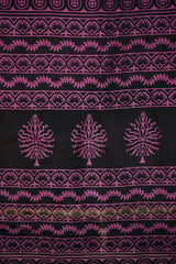 Elegant Rani Pink & Black Tribal Print Chanderi Cotton Silk Saree with Blouse Piece
