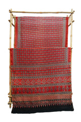 Classic Red & Black Chanderi Cotton Silk Saree with Ajrak Print